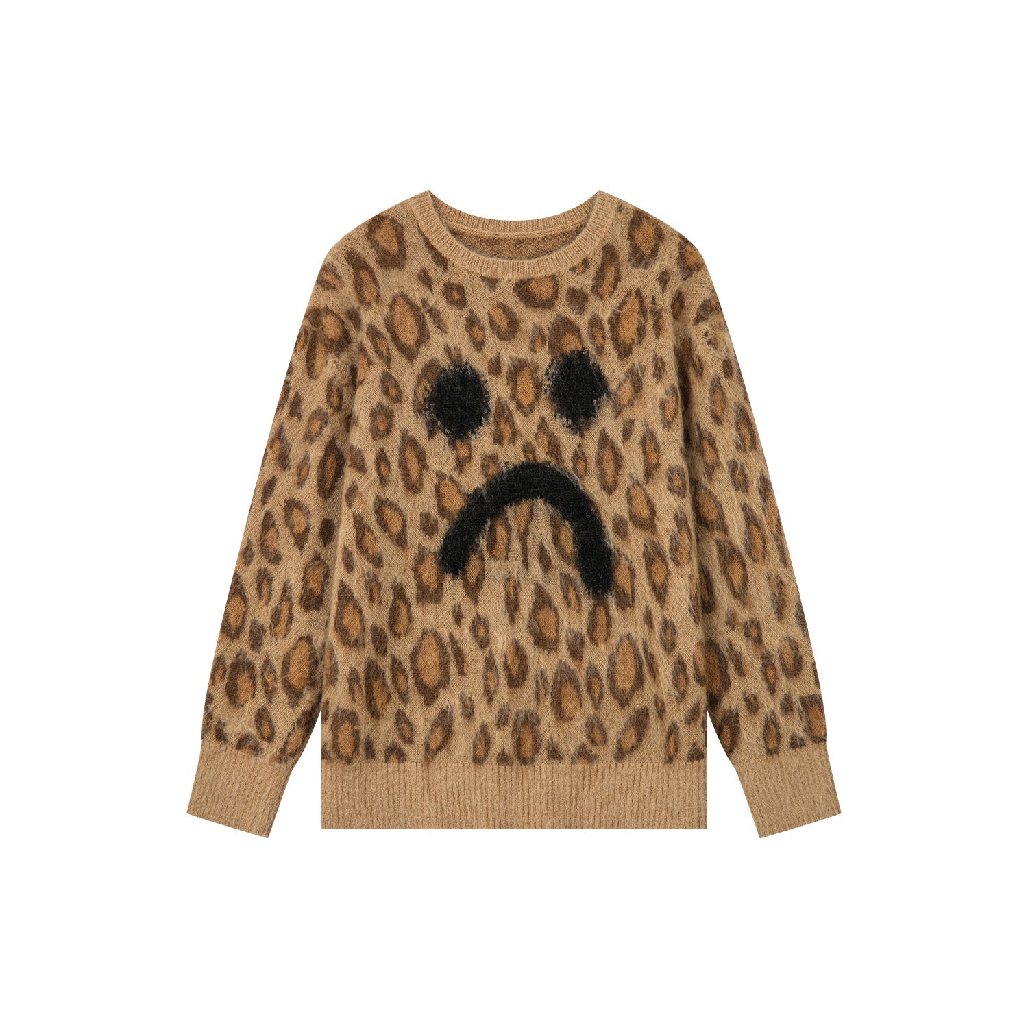 Leopard print crying face pullover sweater
