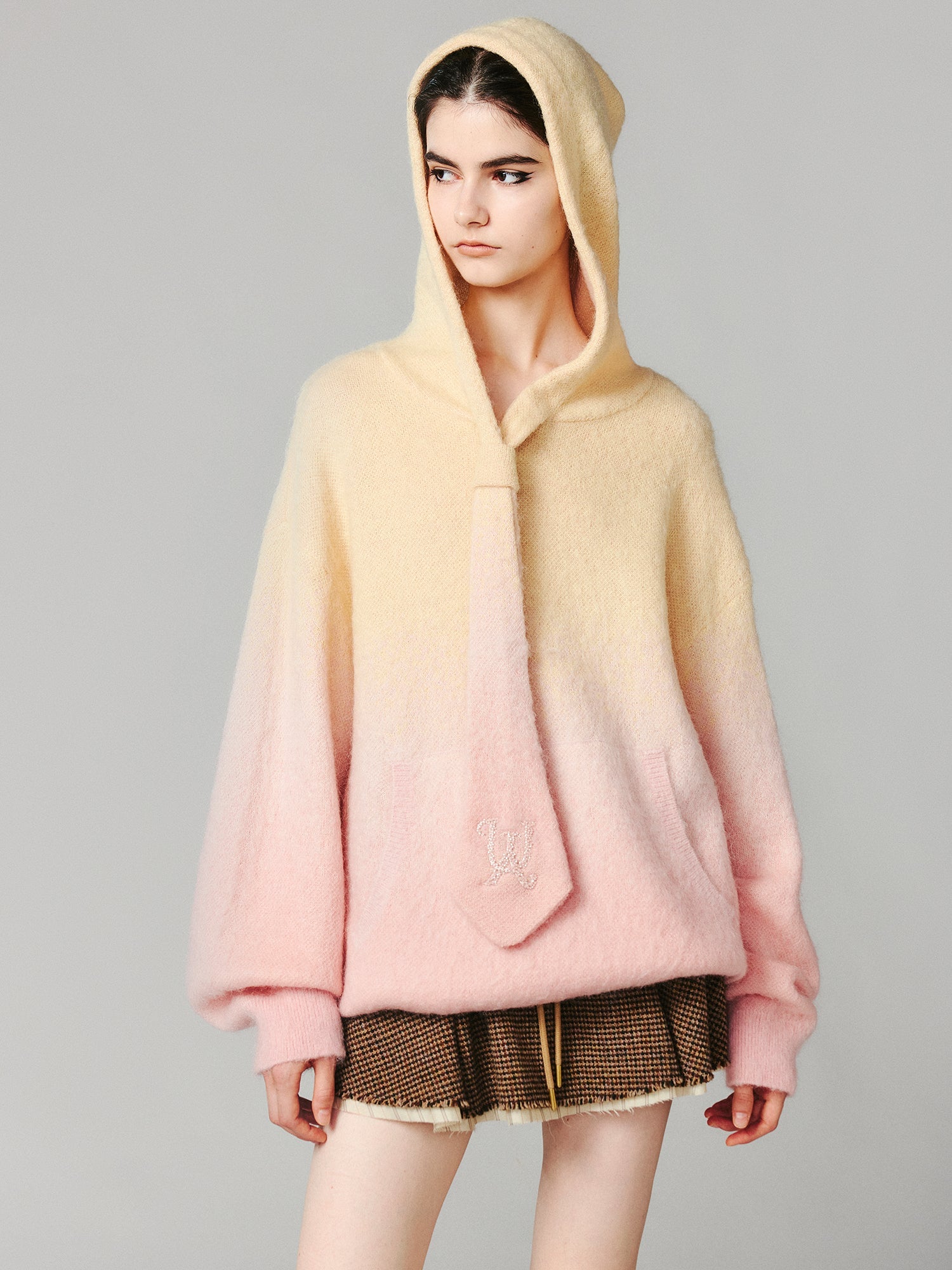 Gradient color tie-dye hooded pullover sweater