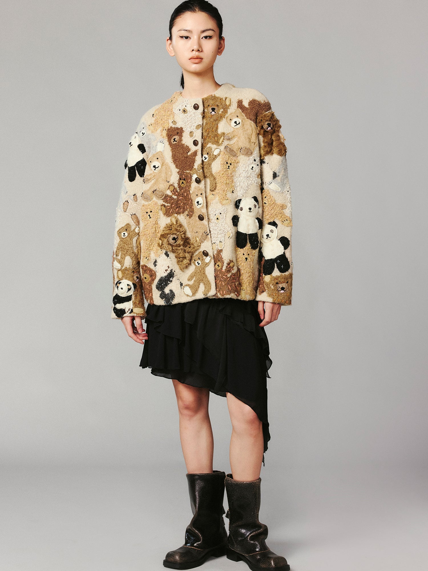 Furry bear and panda cardigan