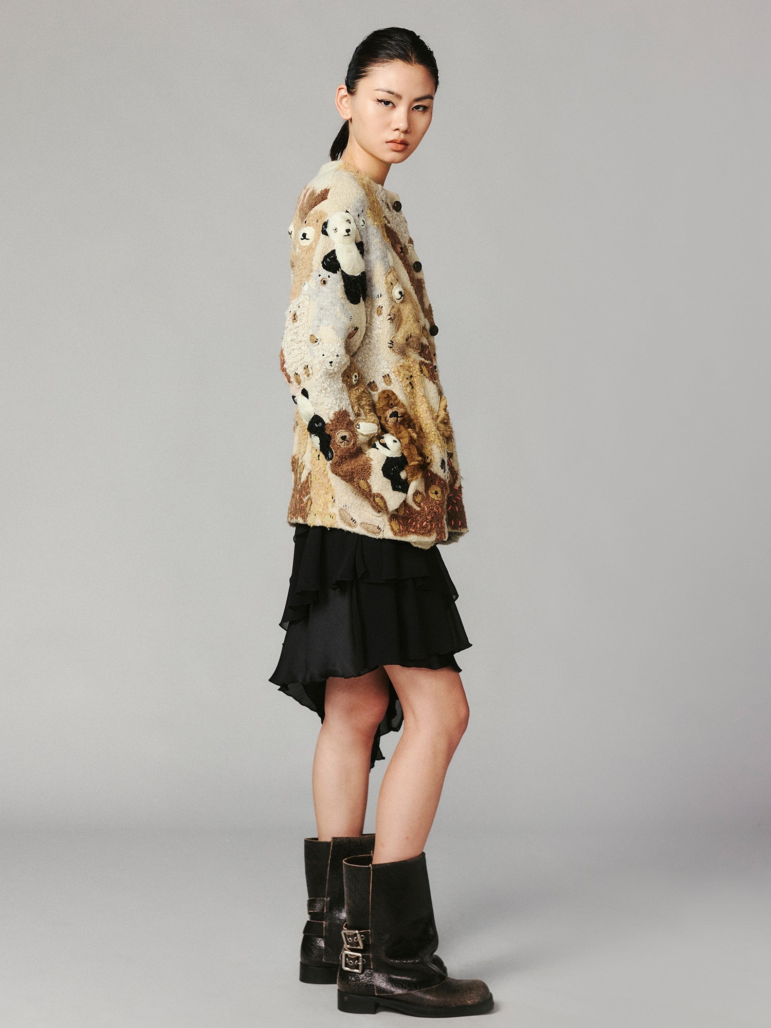 Furry bear and panda cardigan