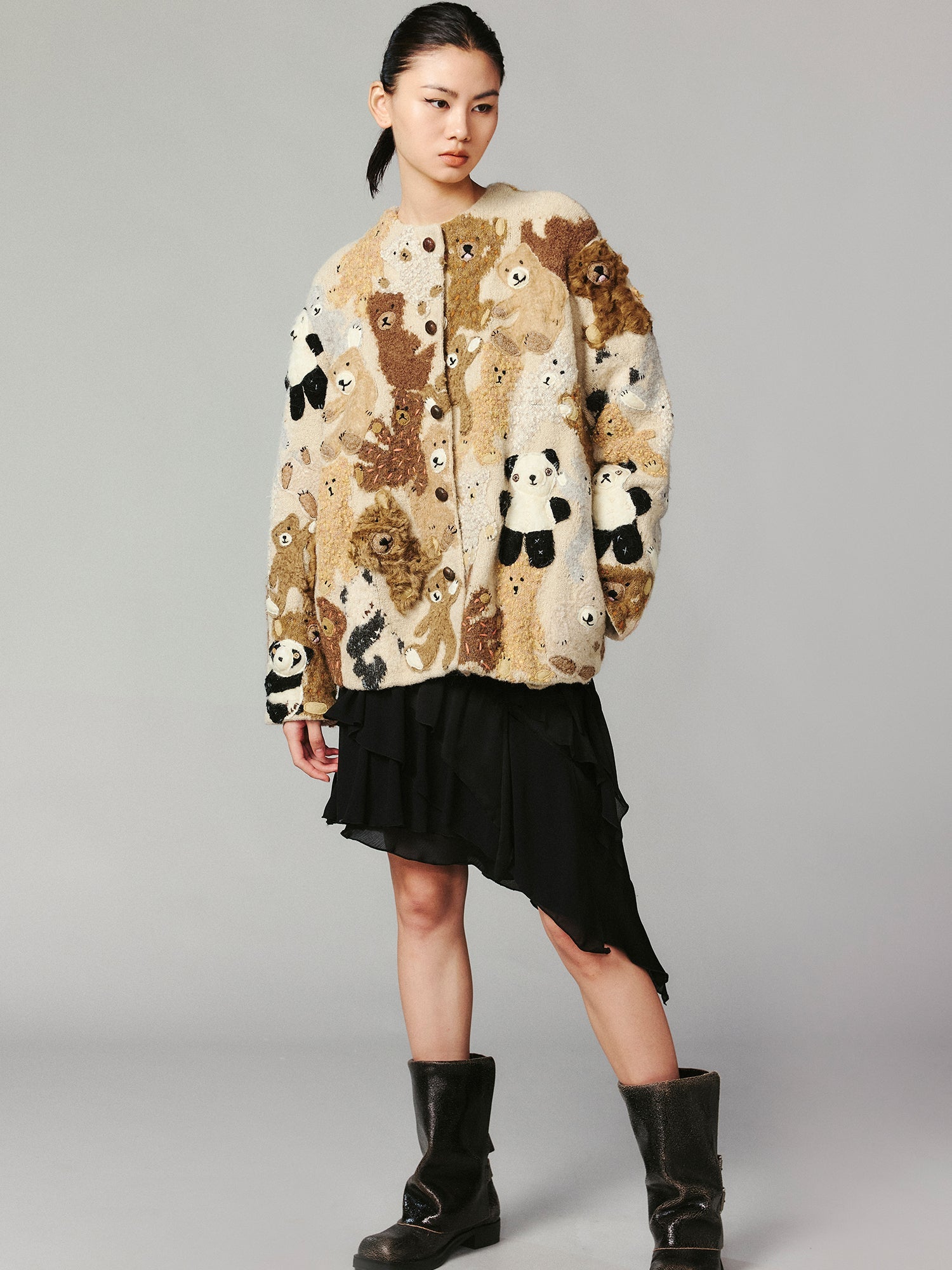 Furry bear and panda cardigan