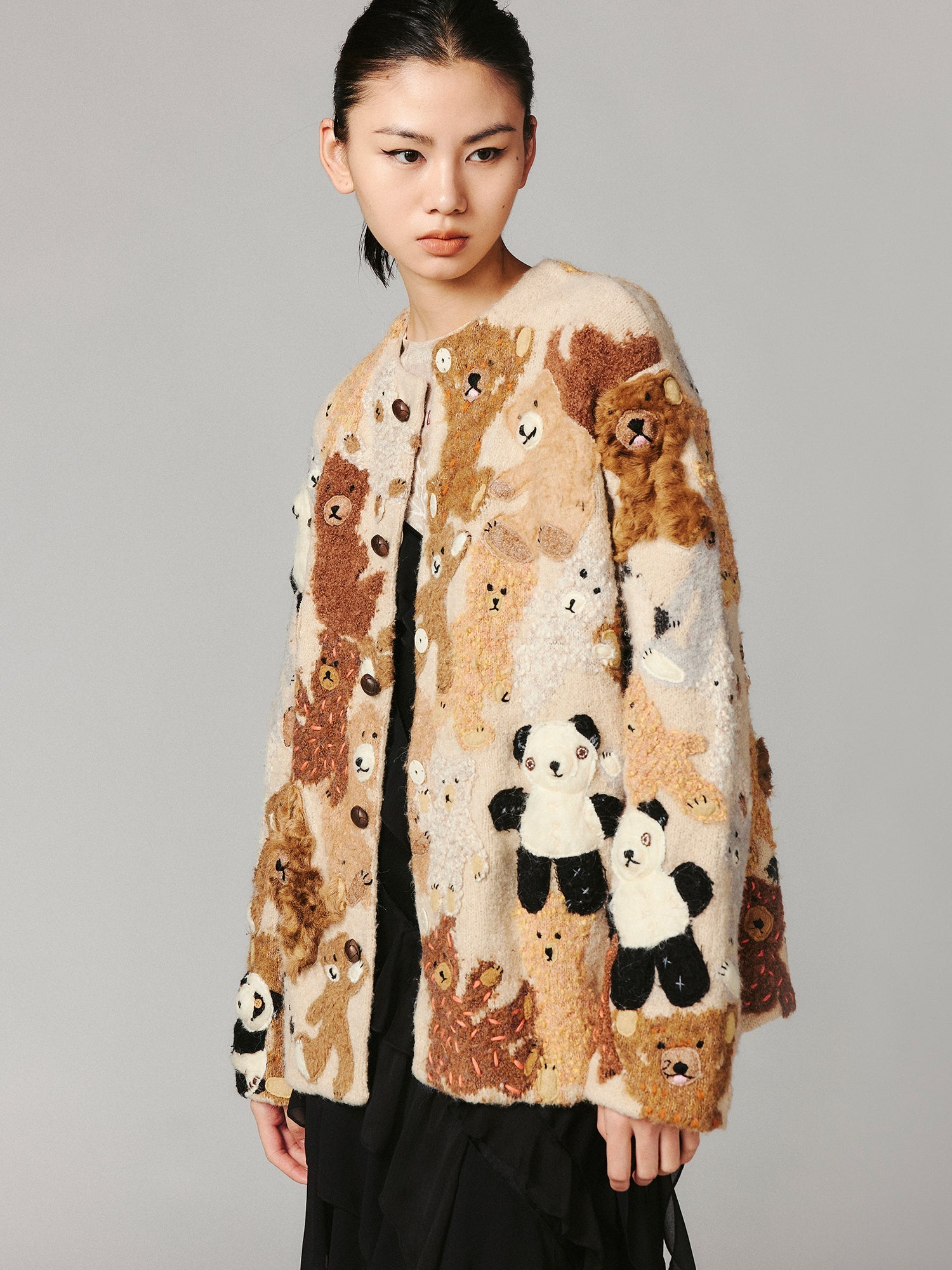 Furry bear and panda cardigan