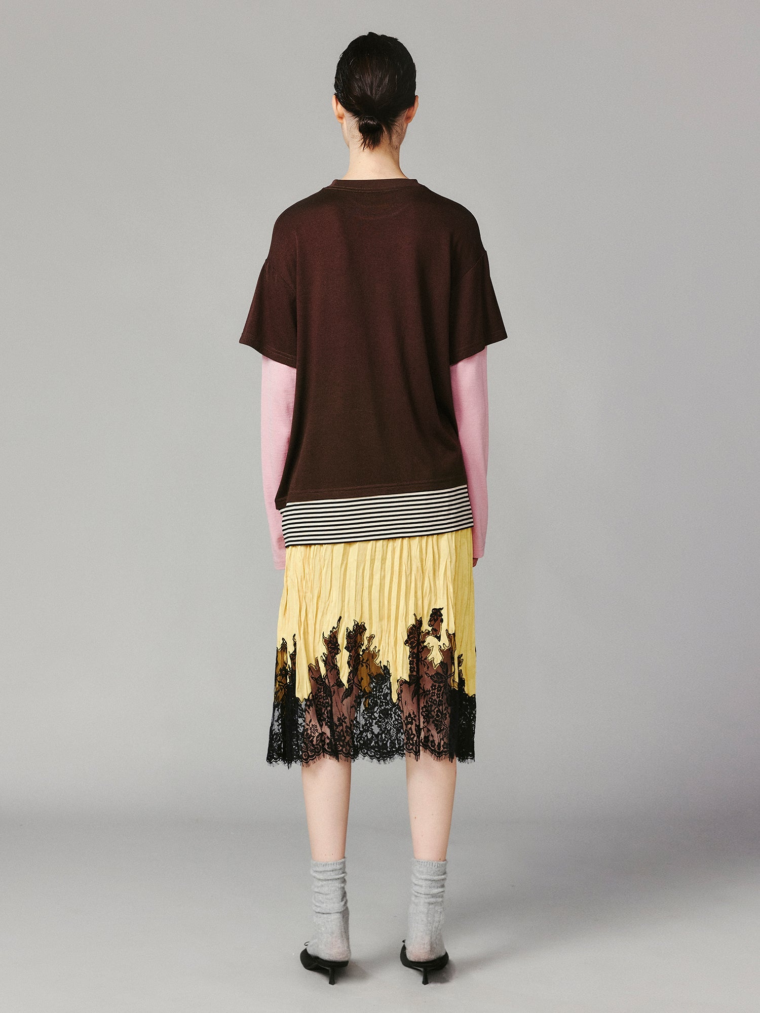 Color-block faux-layered long sleeve T-shirt