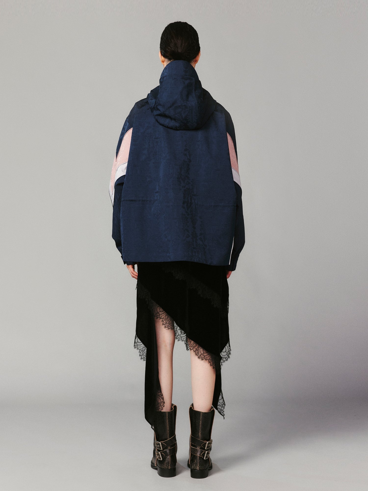 Bow satin jacquard functional puffer jacket