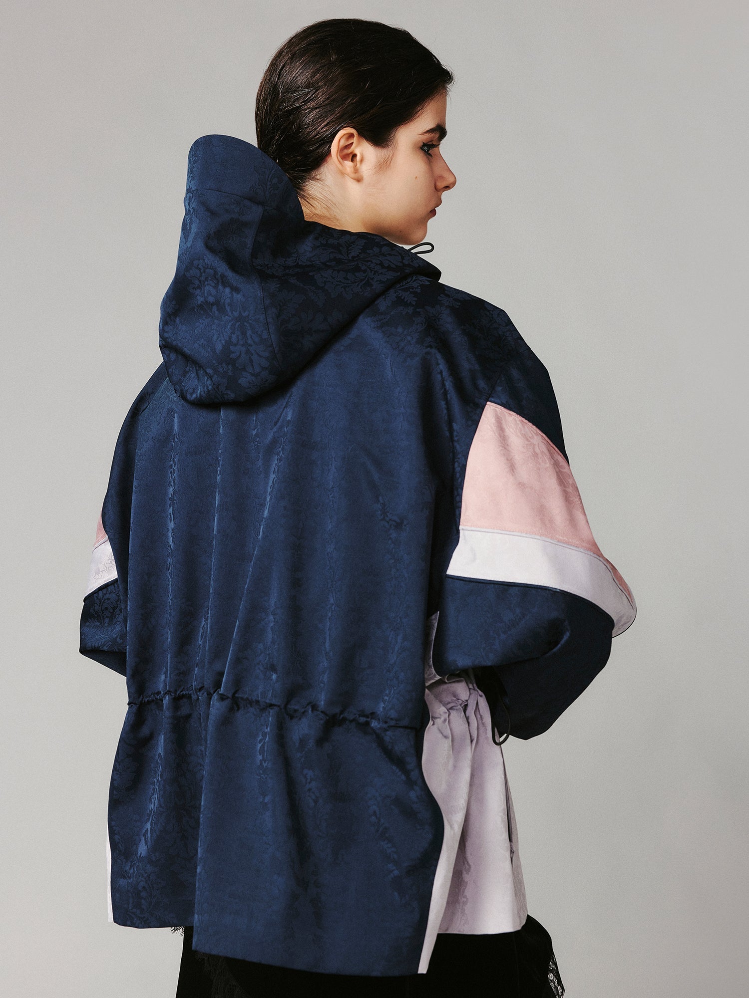 Bow satin jacquard functional puffer jacket