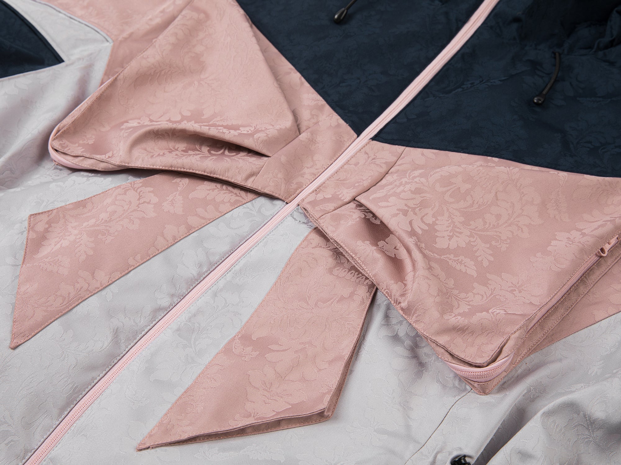 Bow satin jacquard functional puffer jacket