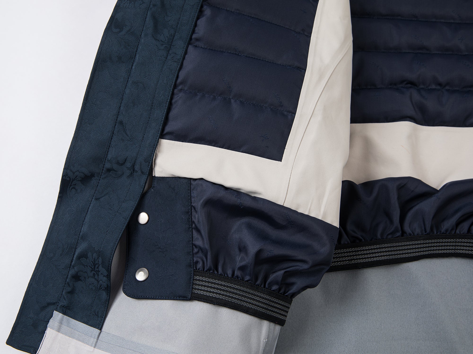 Bow satin jacquard functional puffer jacket