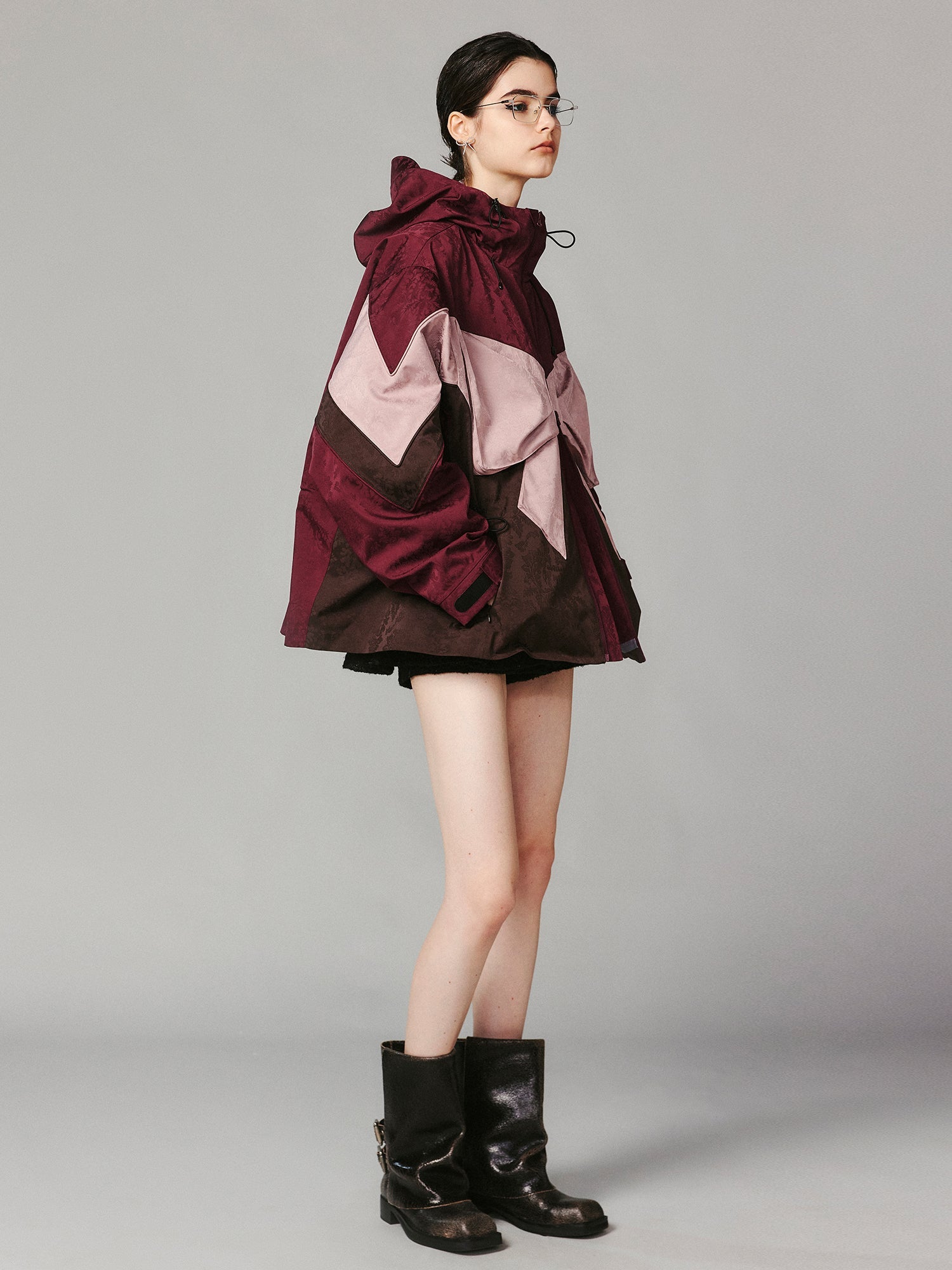 Bow satin jacquard functional puffer jacket