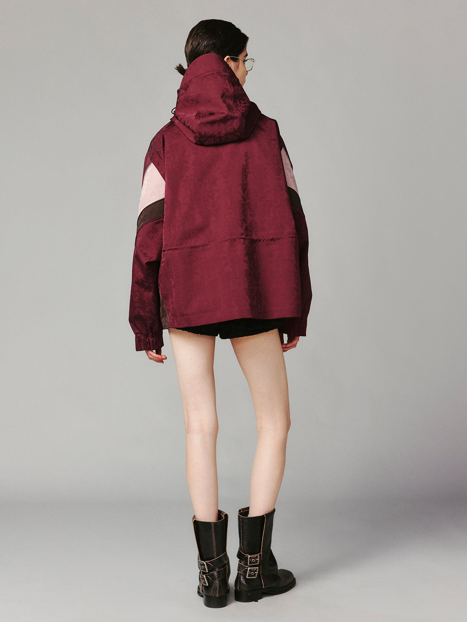 Bow satin jacquard functional puffer jacket