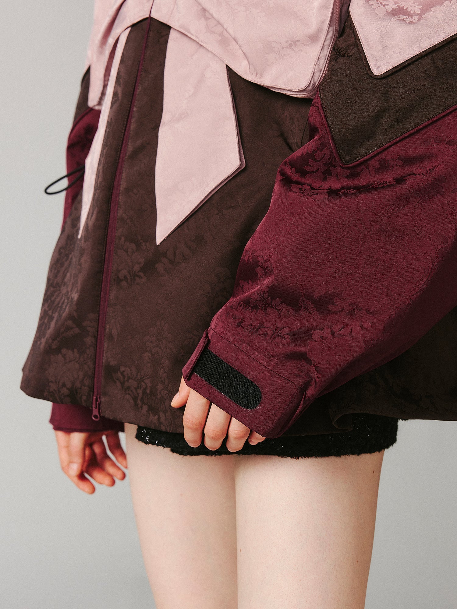 Bow satin jacquard functional puffer jacket