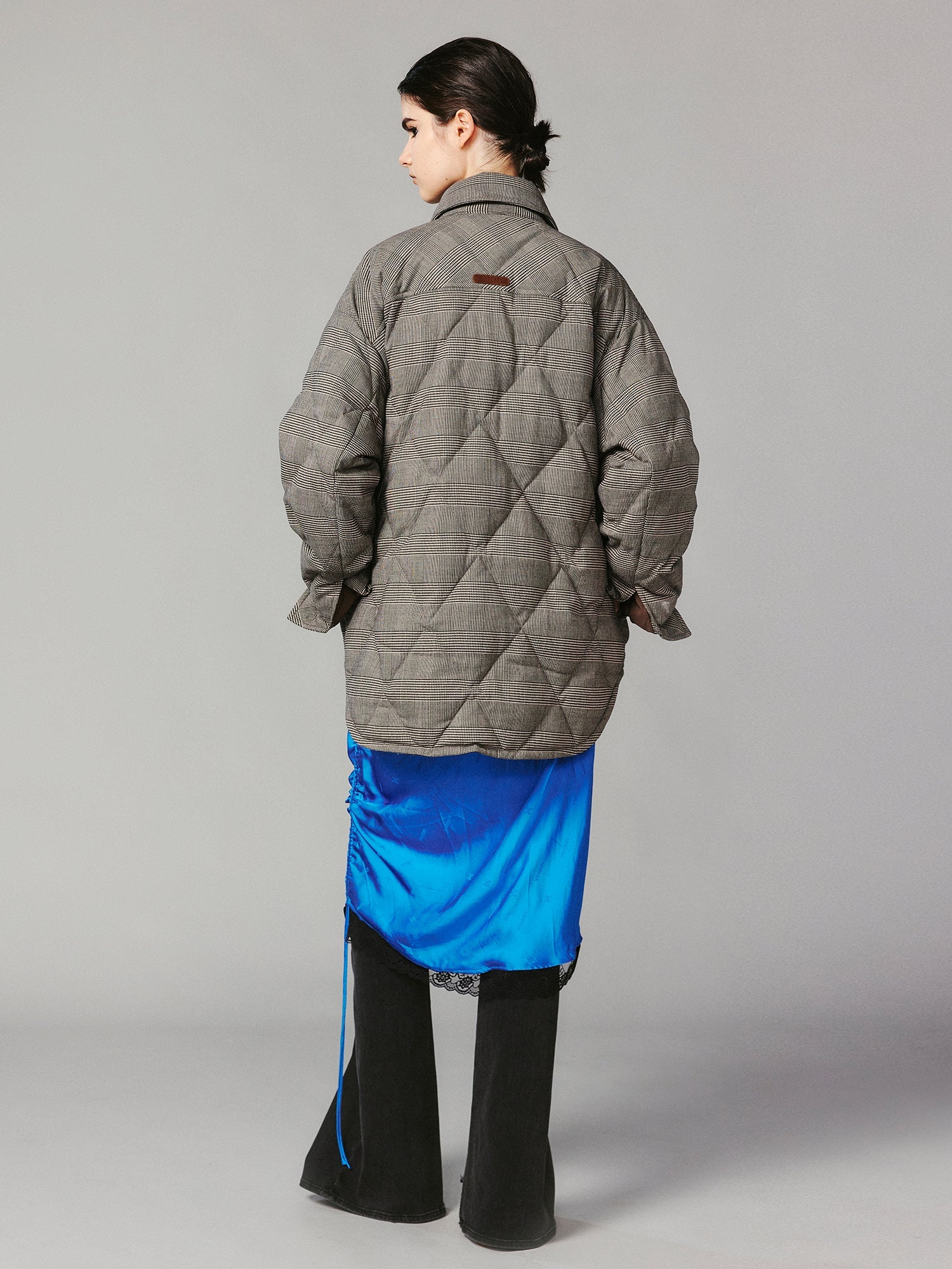 Bow shirt-style puffer jacket