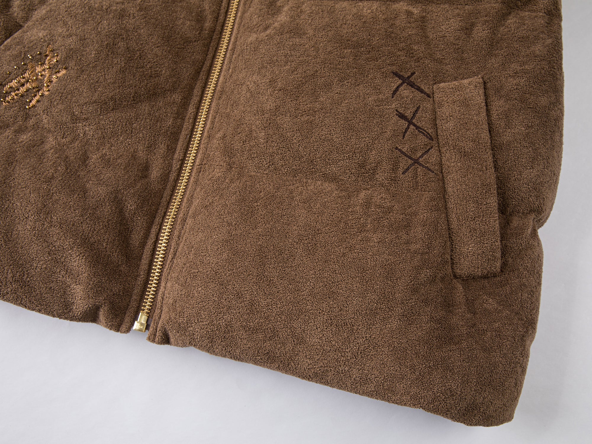 Retro plush bear hooded puffer jacket