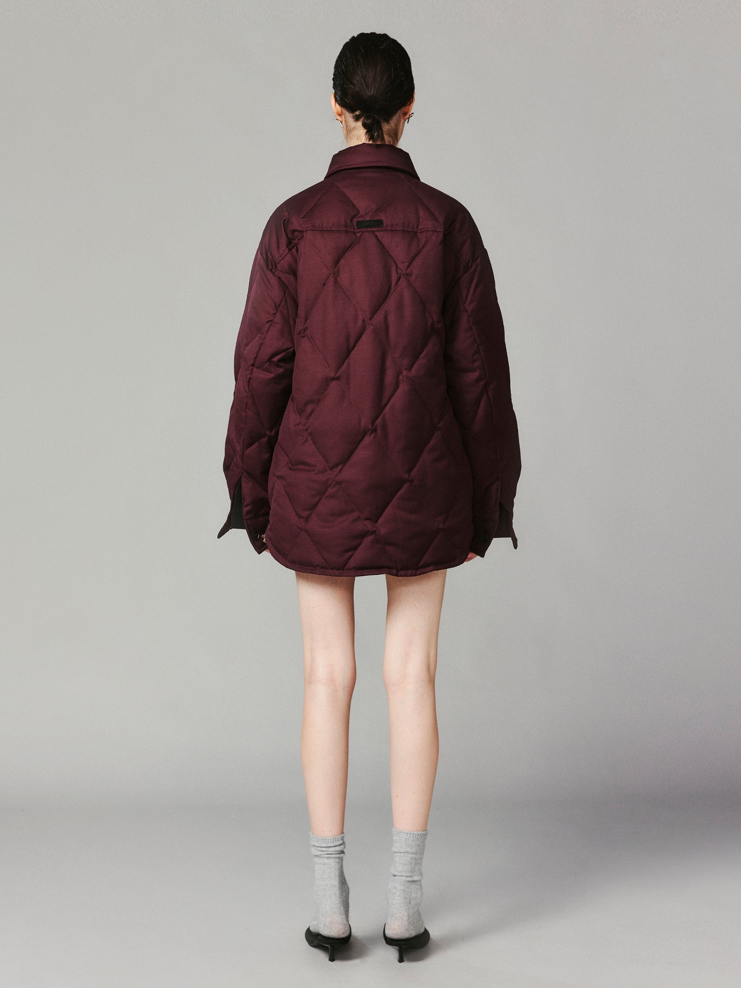 Bow shirt-style puffer jacket