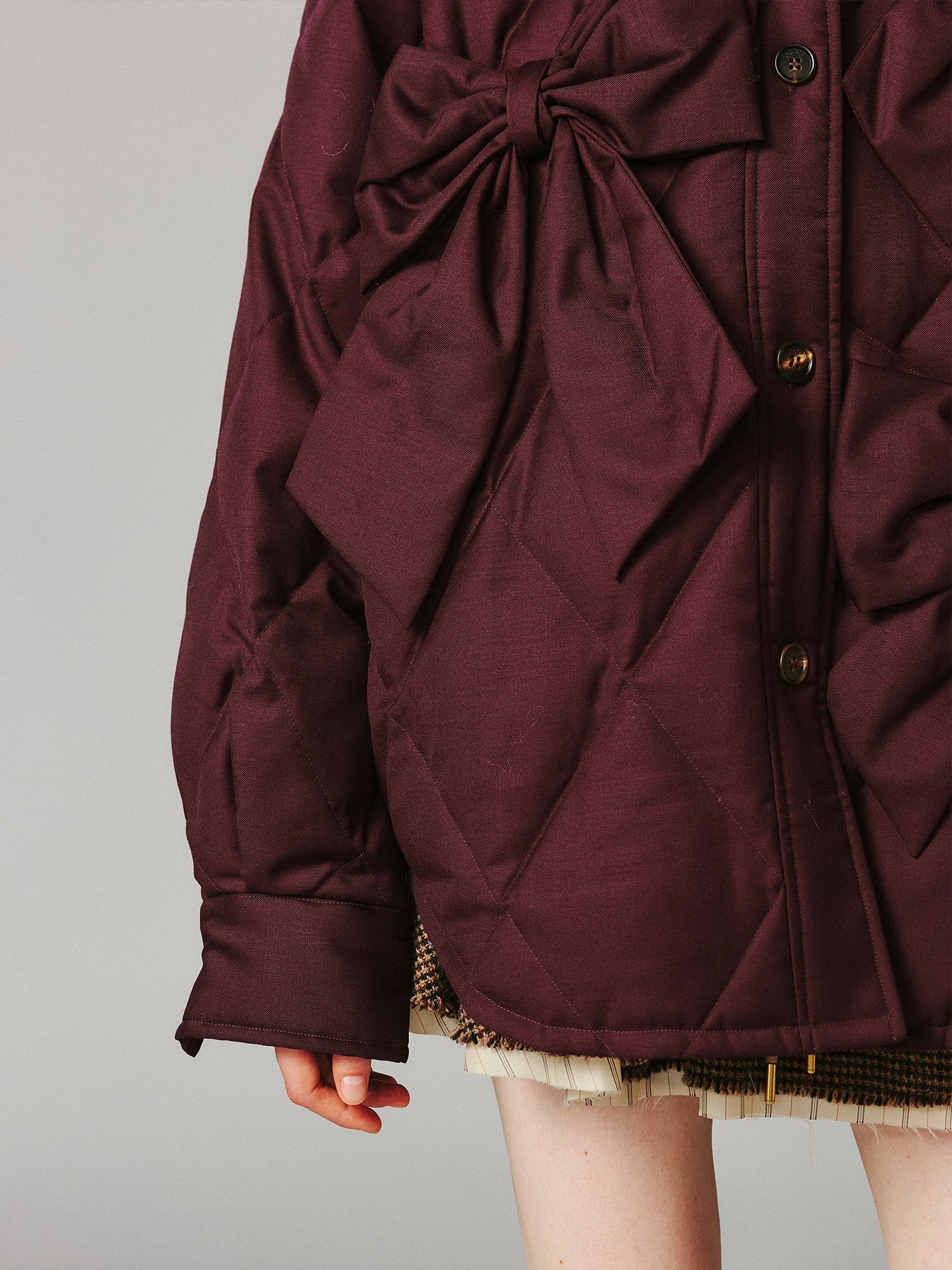 Bow shirt-style puffer jacket