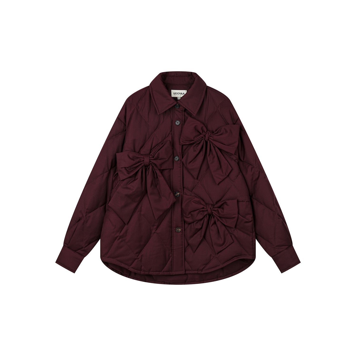 Bow shirt-style puffer jacket