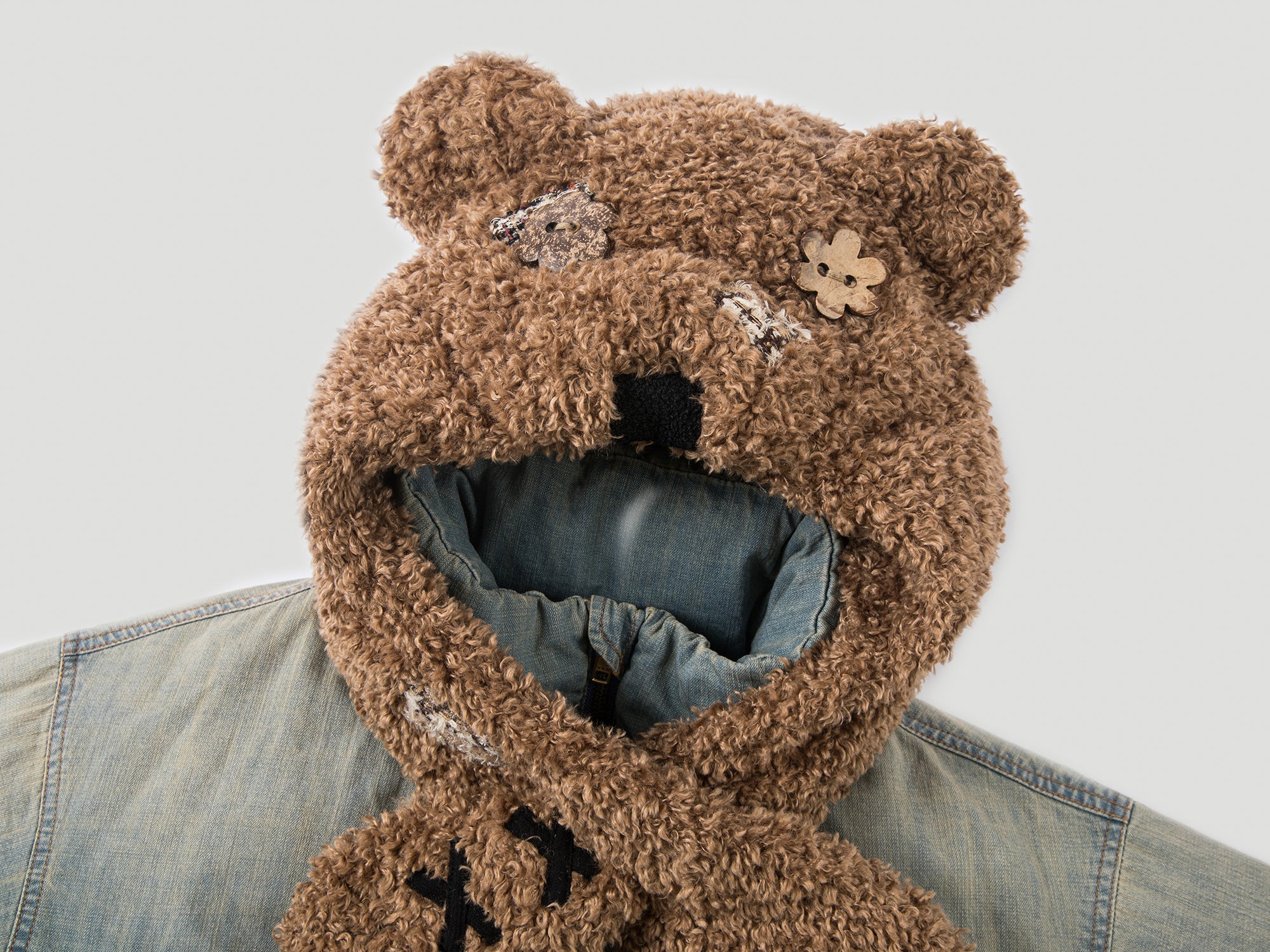 Vintage teddy bear denim puffer jacket