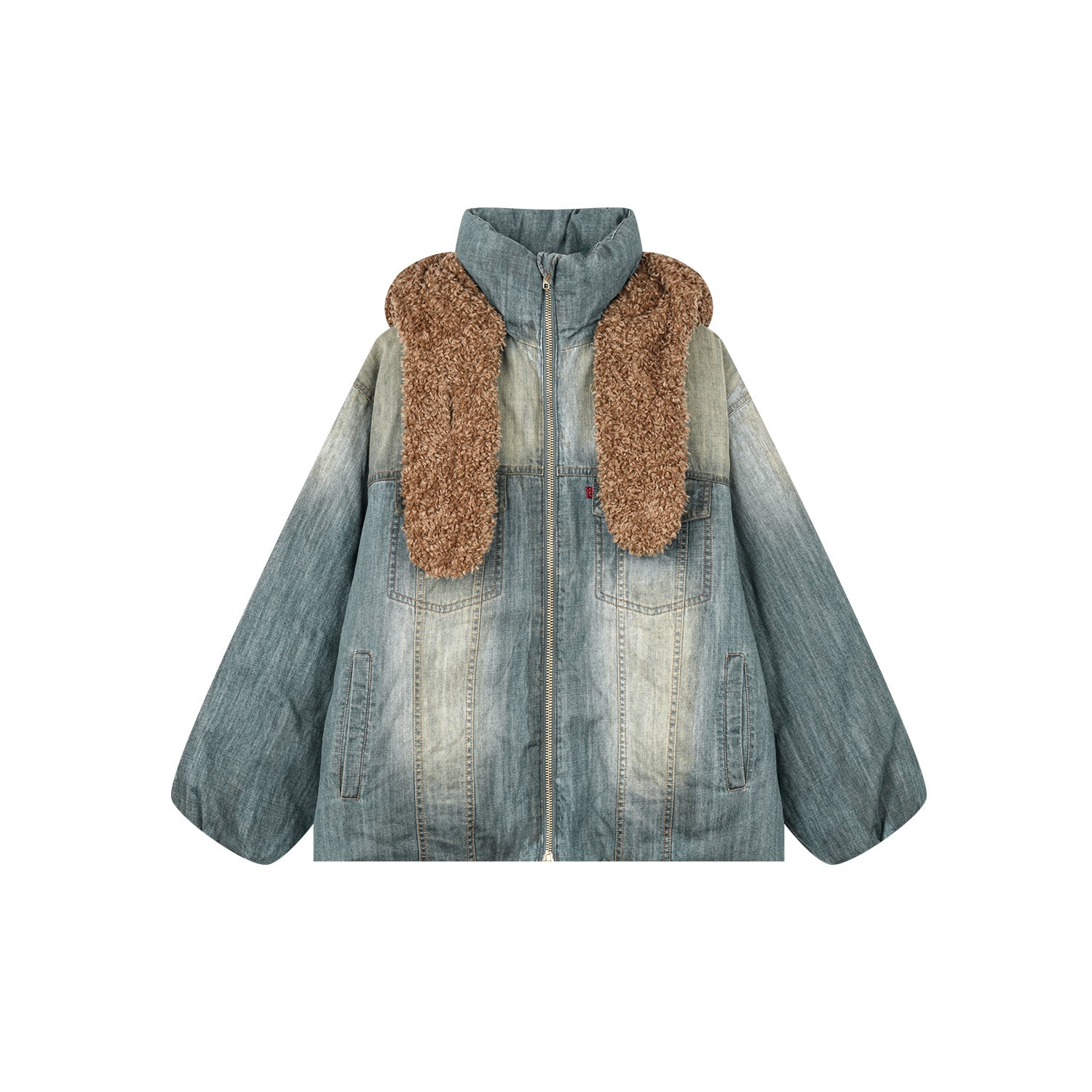 Vintage teddy bear denim puffer jacket