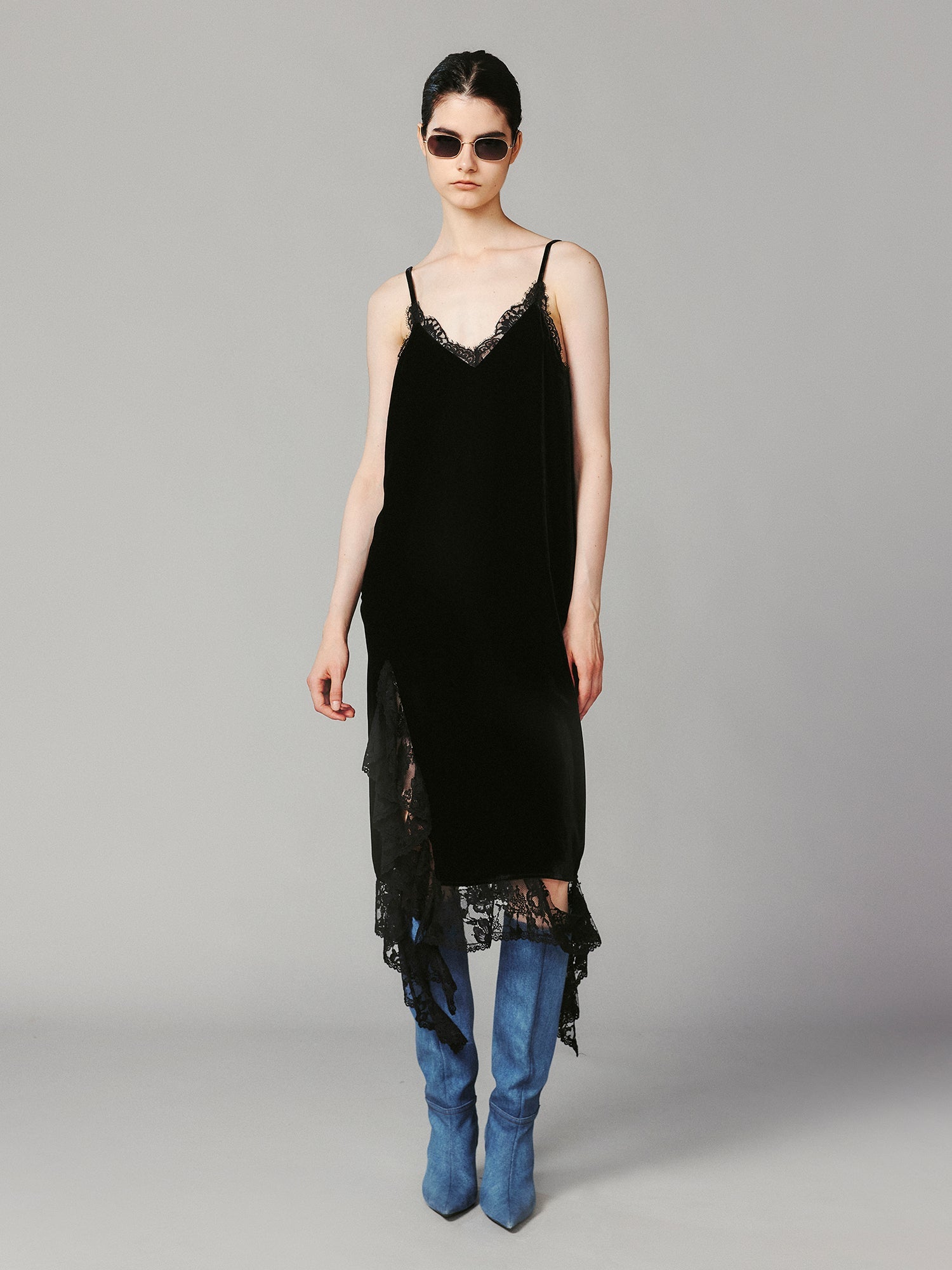 Vintage velvet lace slip dress