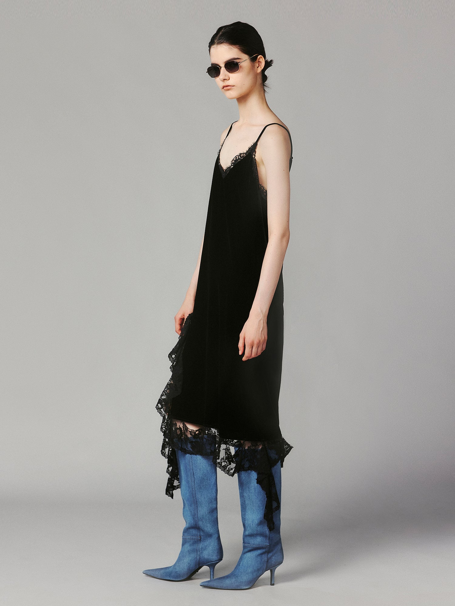 Vintage velvet lace slip dress