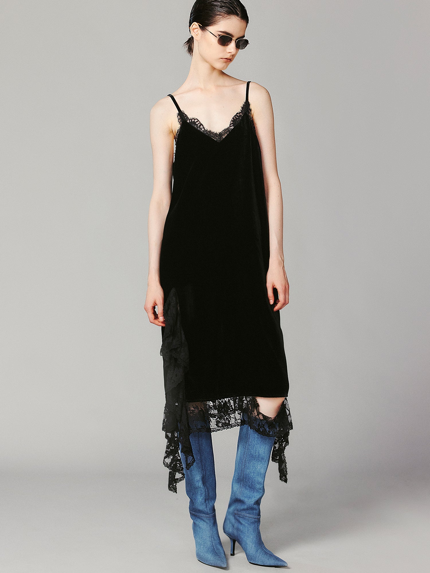 Vintage velvet lace slip dress