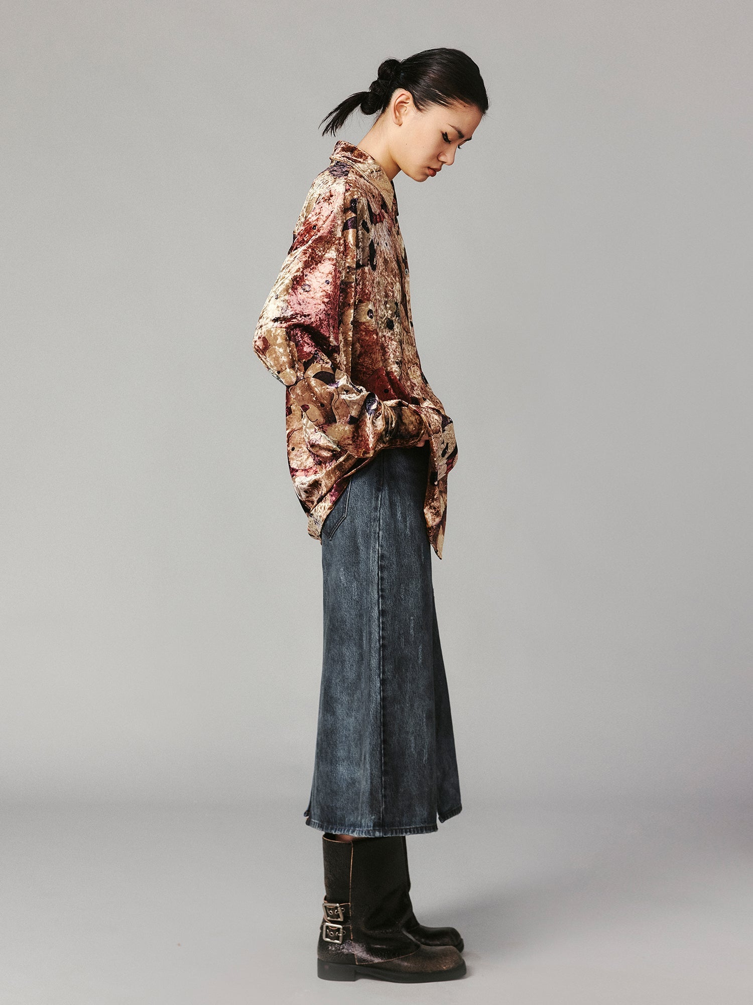 Velvet printed shirt brimming with vintage plush toys