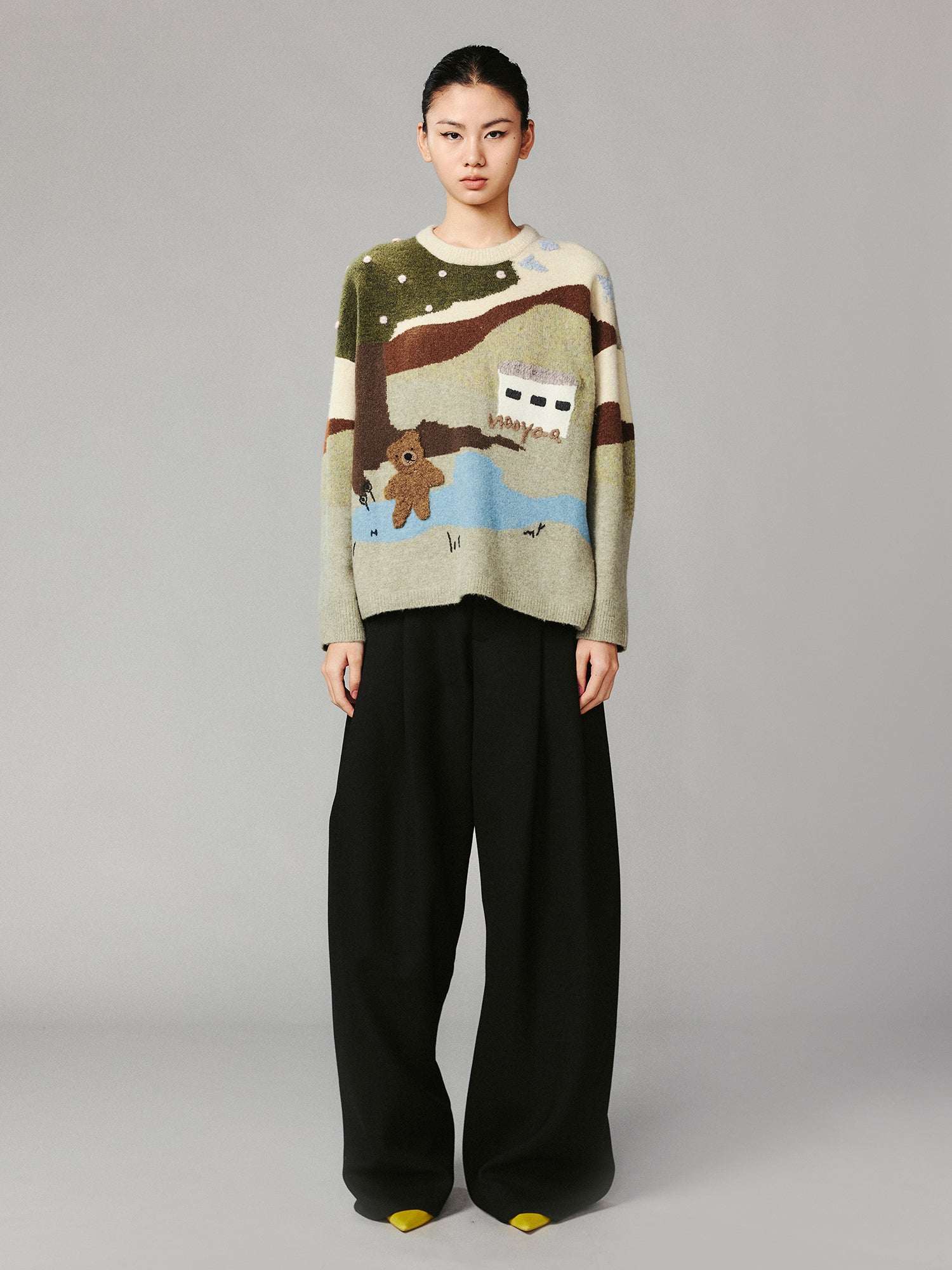 Fairytale landscape teddy bear pullover sweater