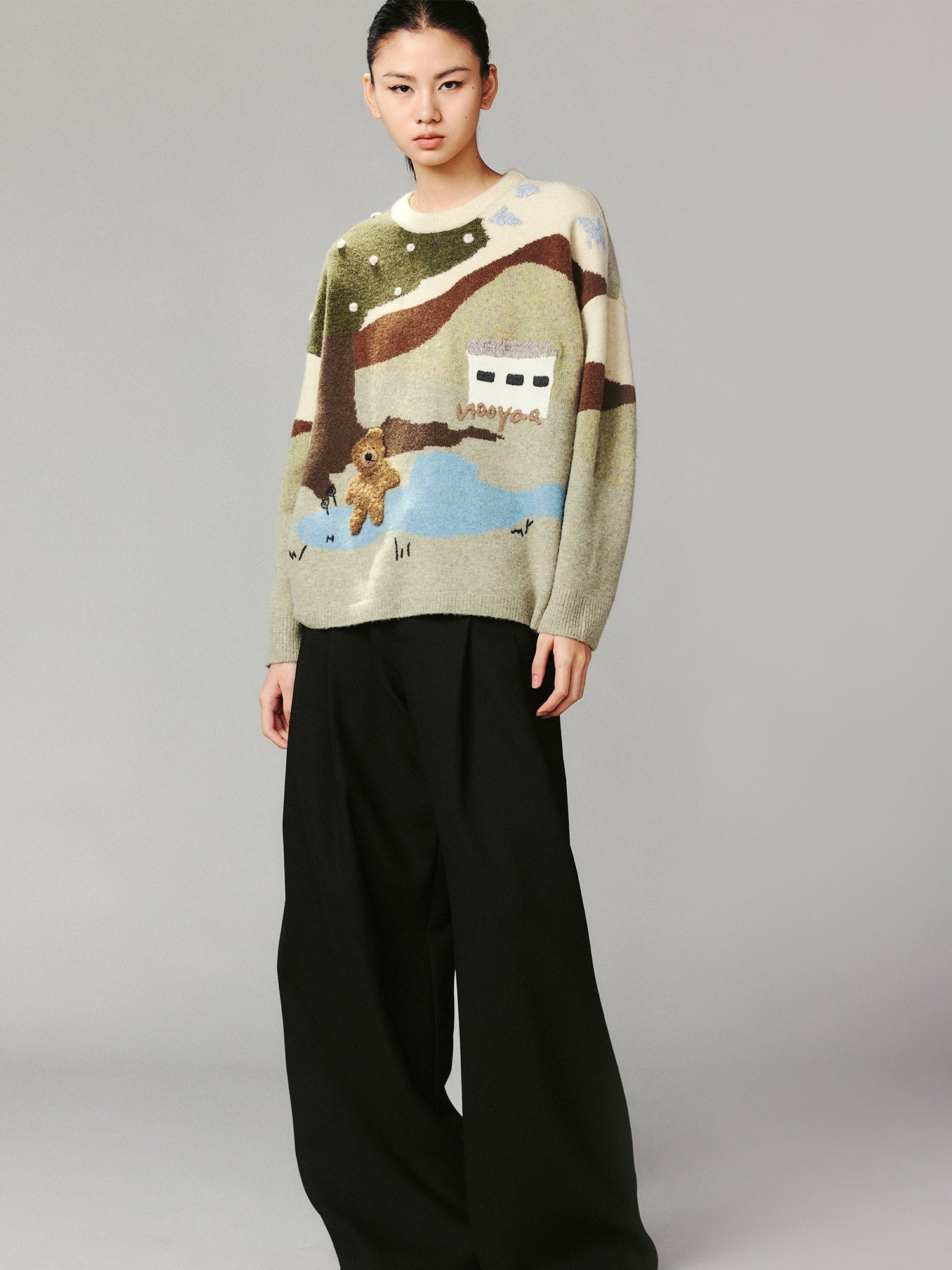 Fairytale landscape teddy bear pullover sweater