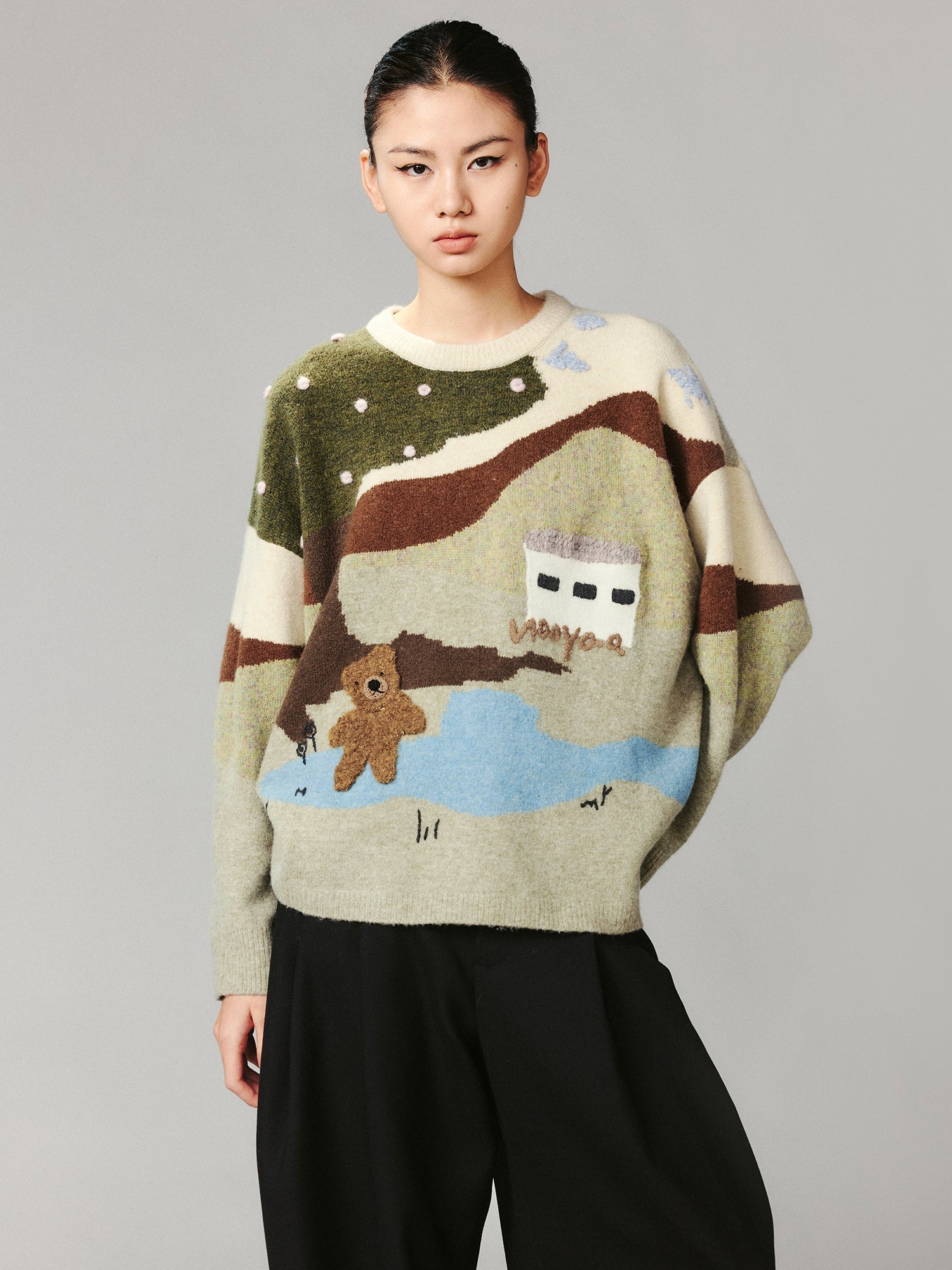 Fairytale landscape teddy bear pullover sweater