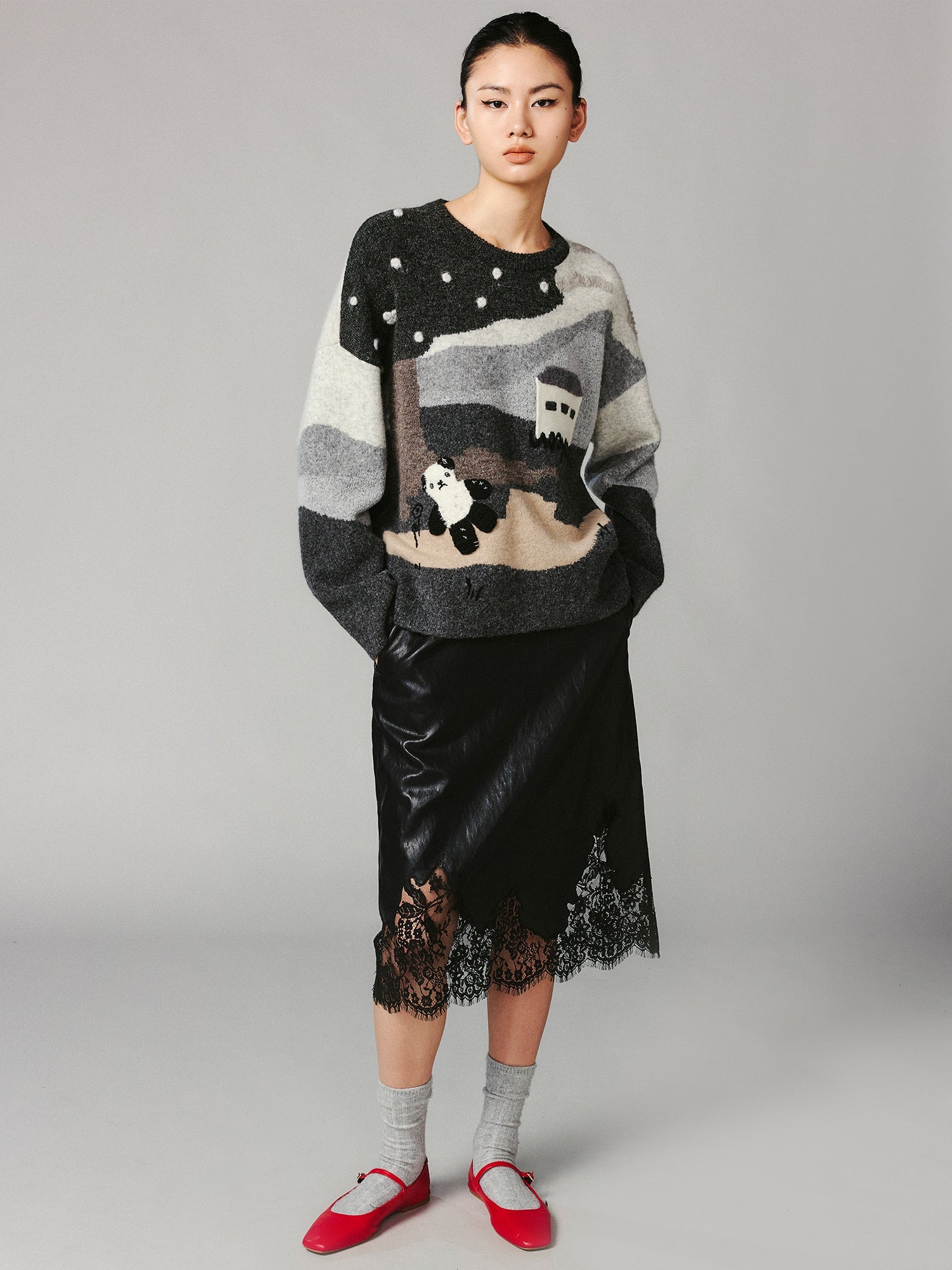 Fairytale landscape panda pullover sweater
