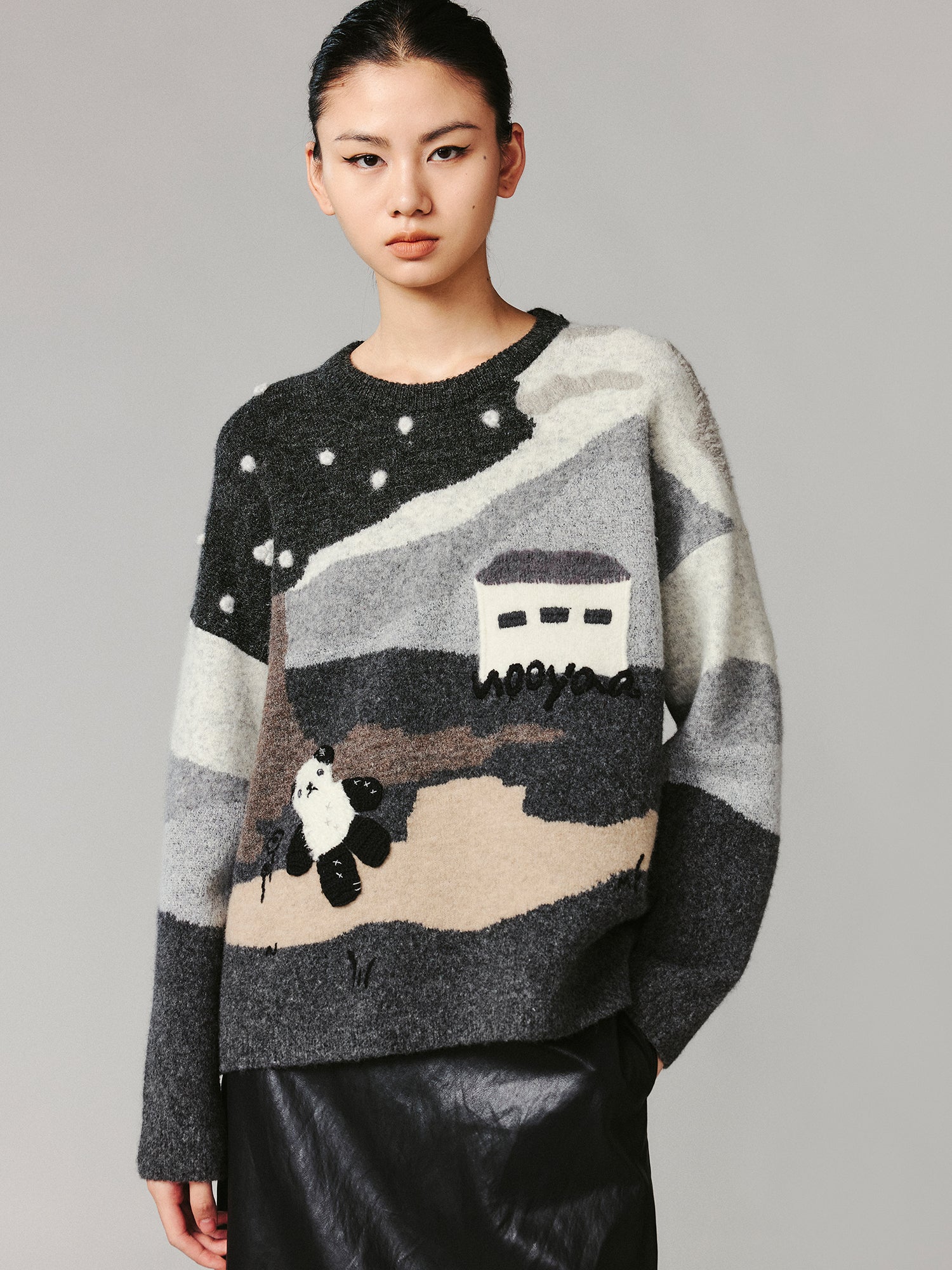Fairytale landscape panda pullover sweater