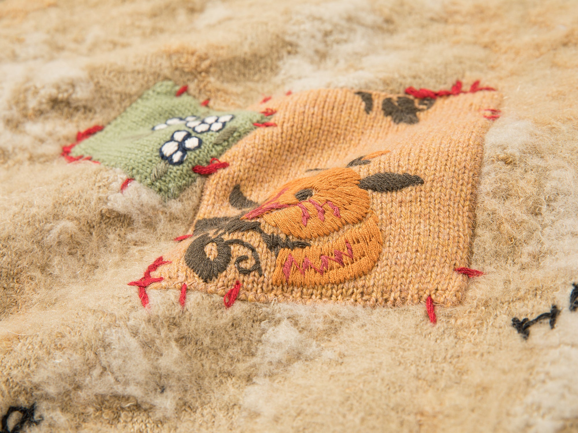 Patchwork teddy bear hooded knit cardigan