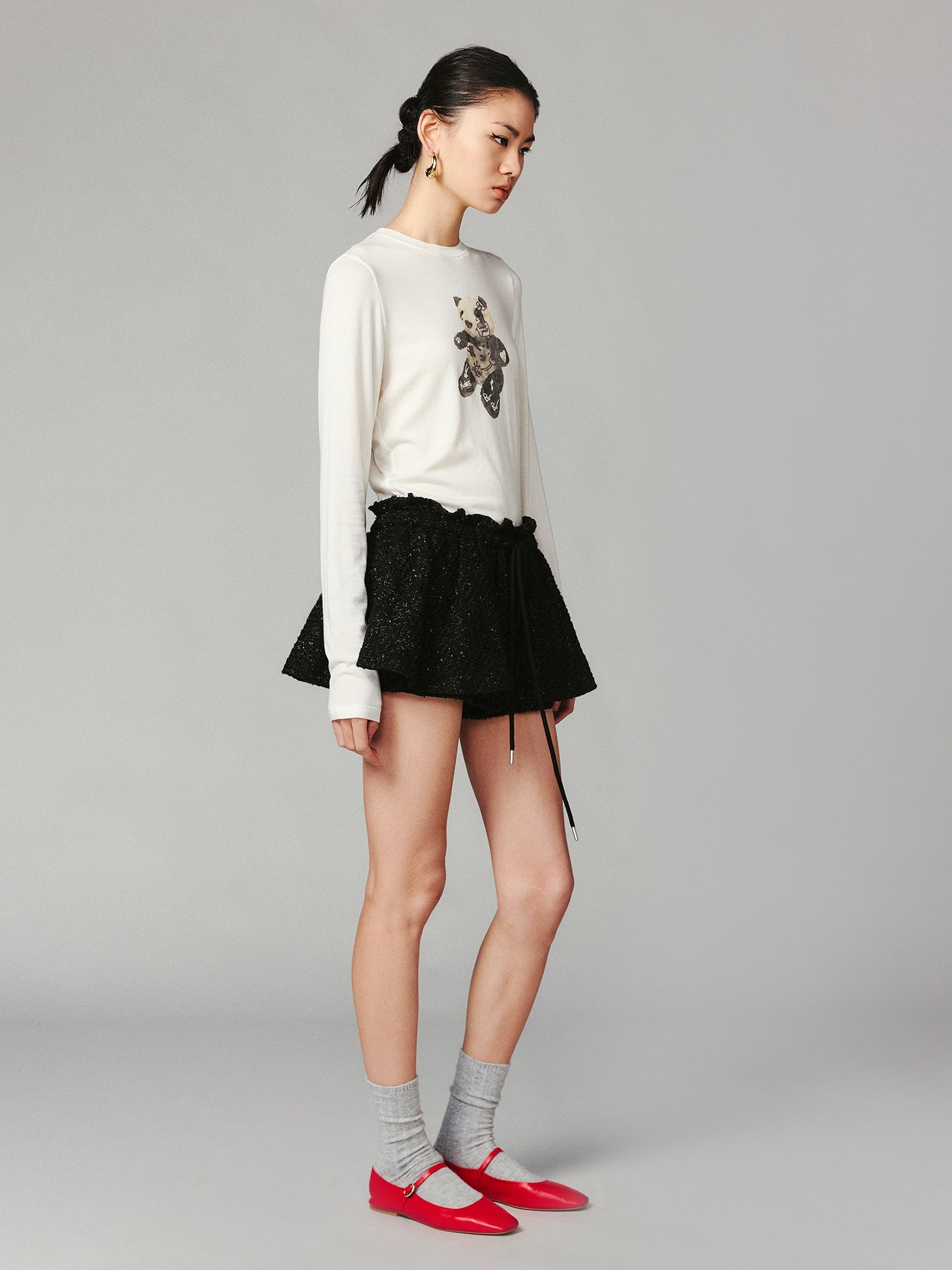 Panda plush print long-sleeve T-shirt