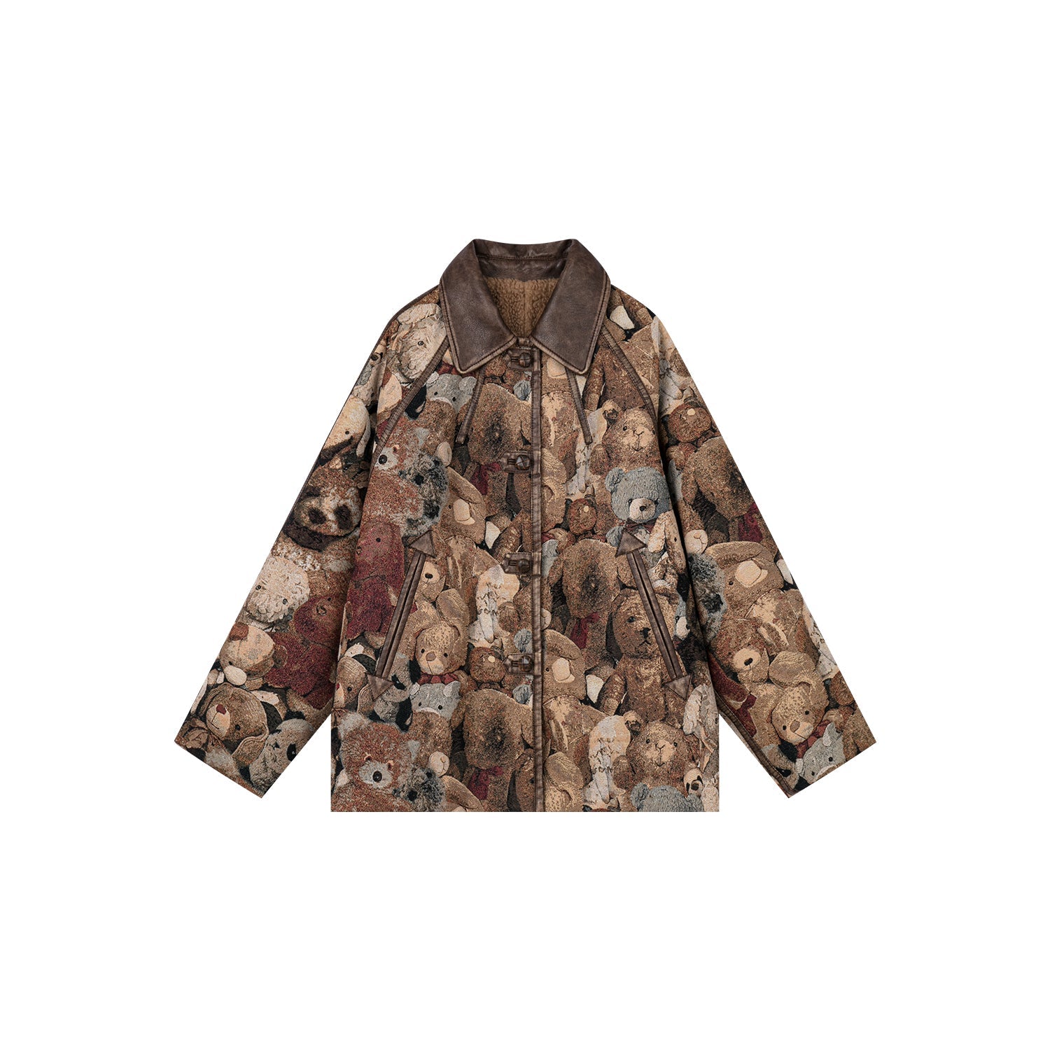 M35 blanket jacket covered with vintage plush toys