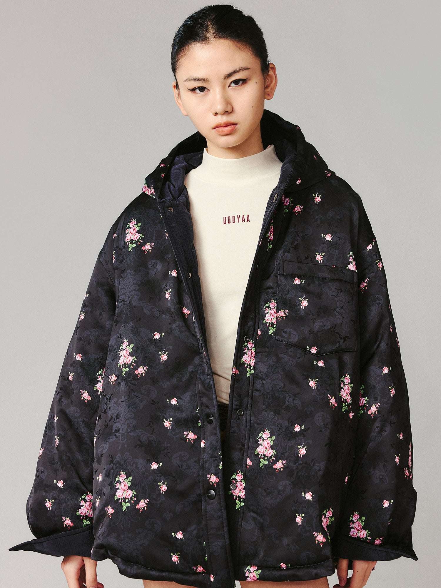 The European wallpaper-inspired floral convertible puffer