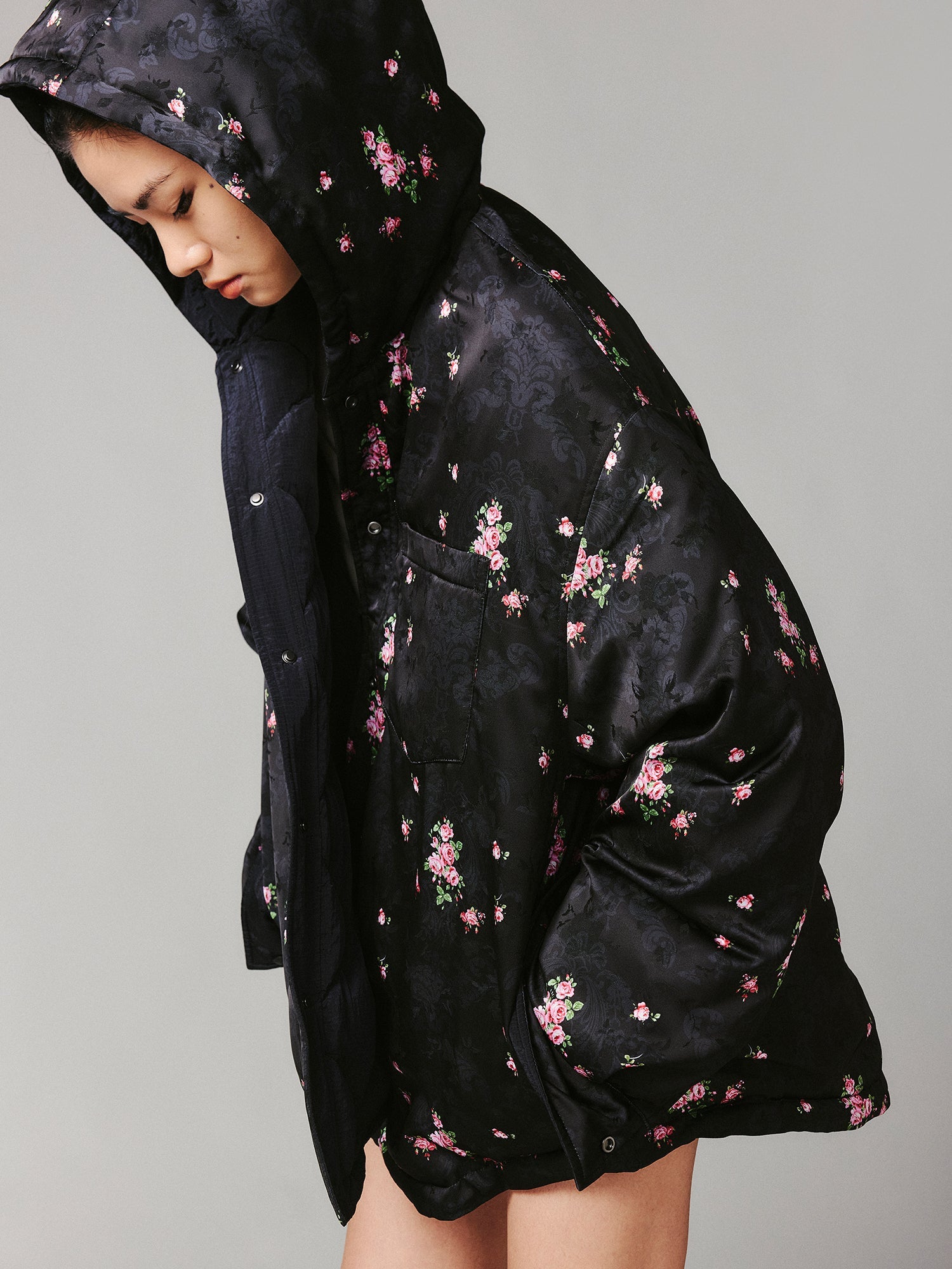 The European wallpaper-inspired floral convertible puffer