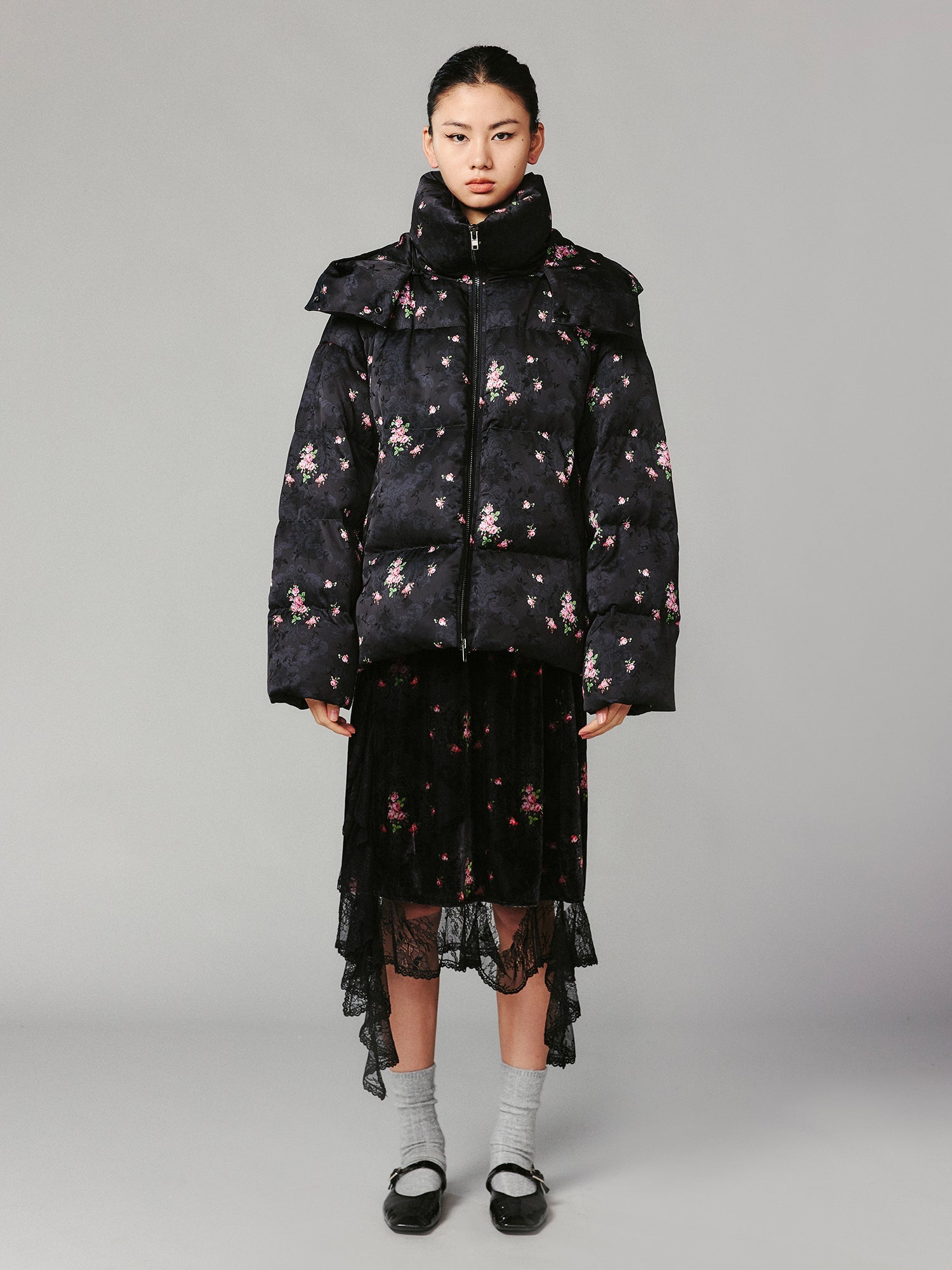 The European wallpaper-inspired floral puffer