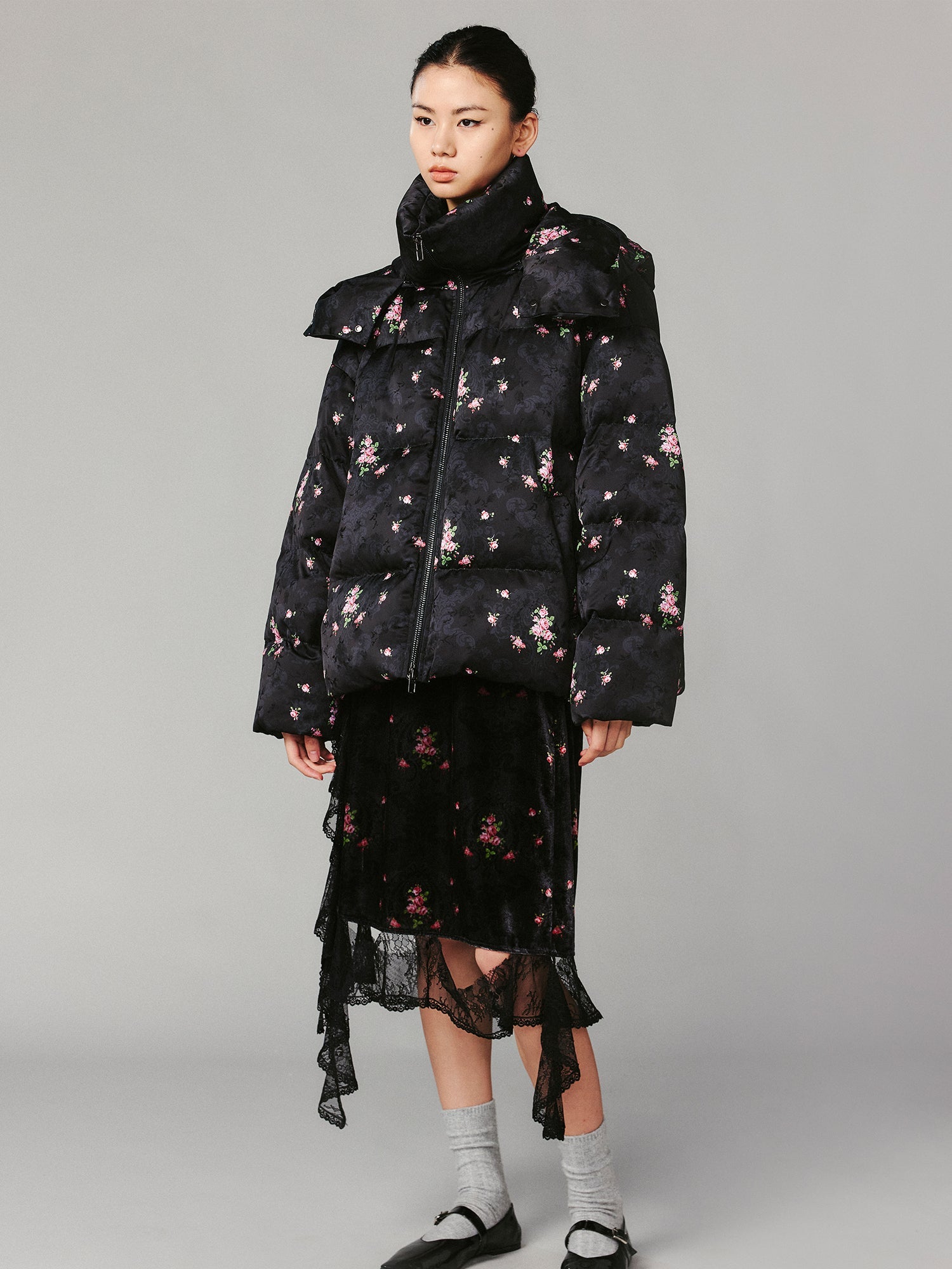 The European wallpaper-inspired floral puffer