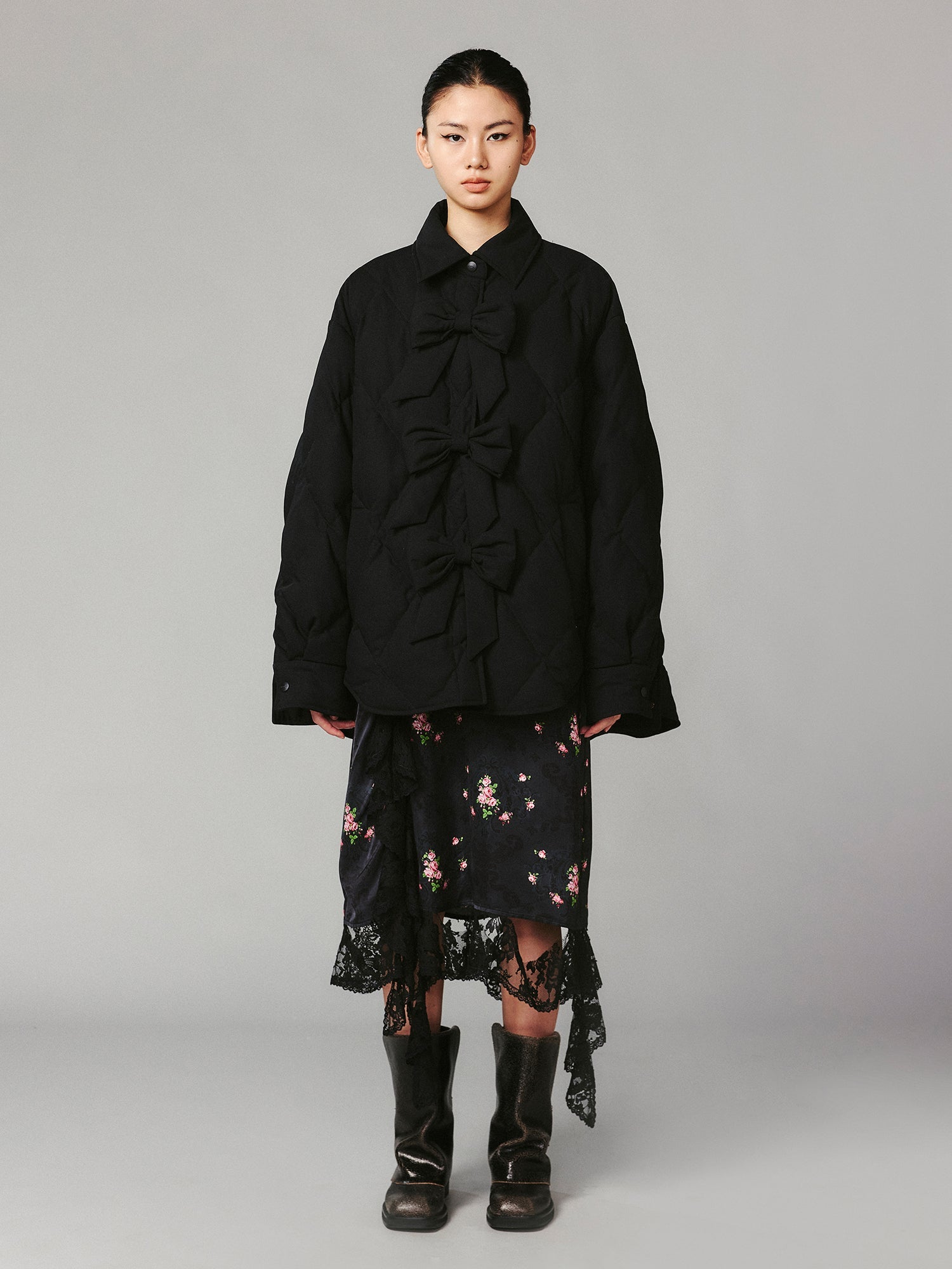 3D bow tie shirt-style puffer