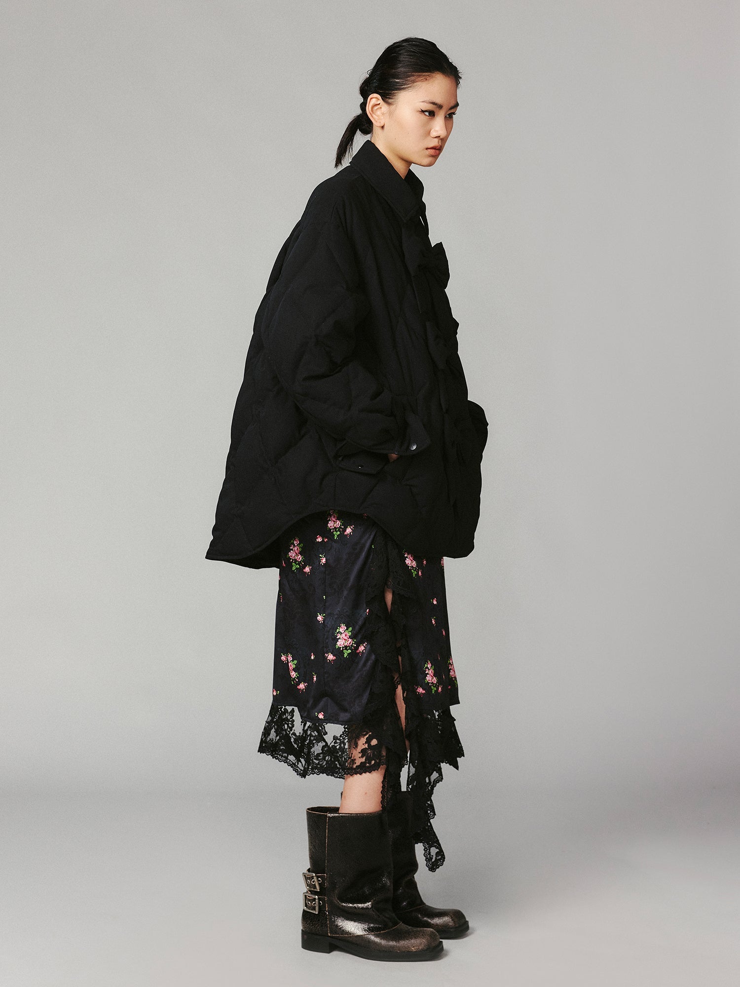 3D bow tie shirt-style puffer