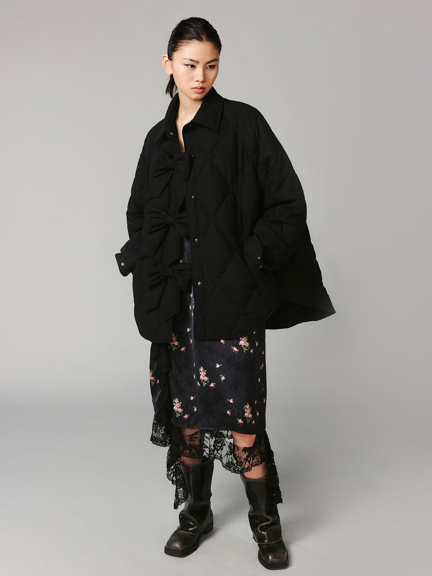 3D bow tie shirt-style puffer