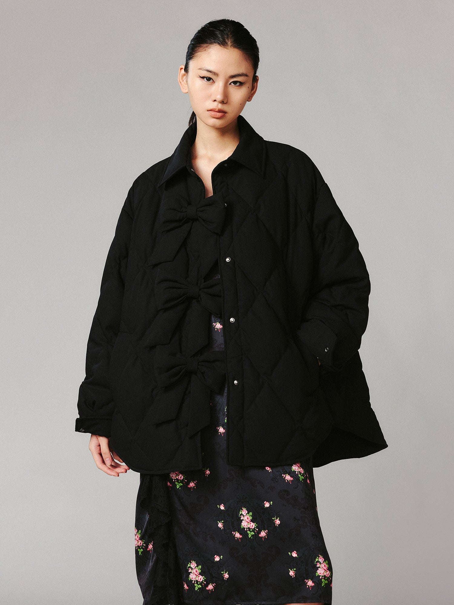 3D bow tie shirt-style puffer