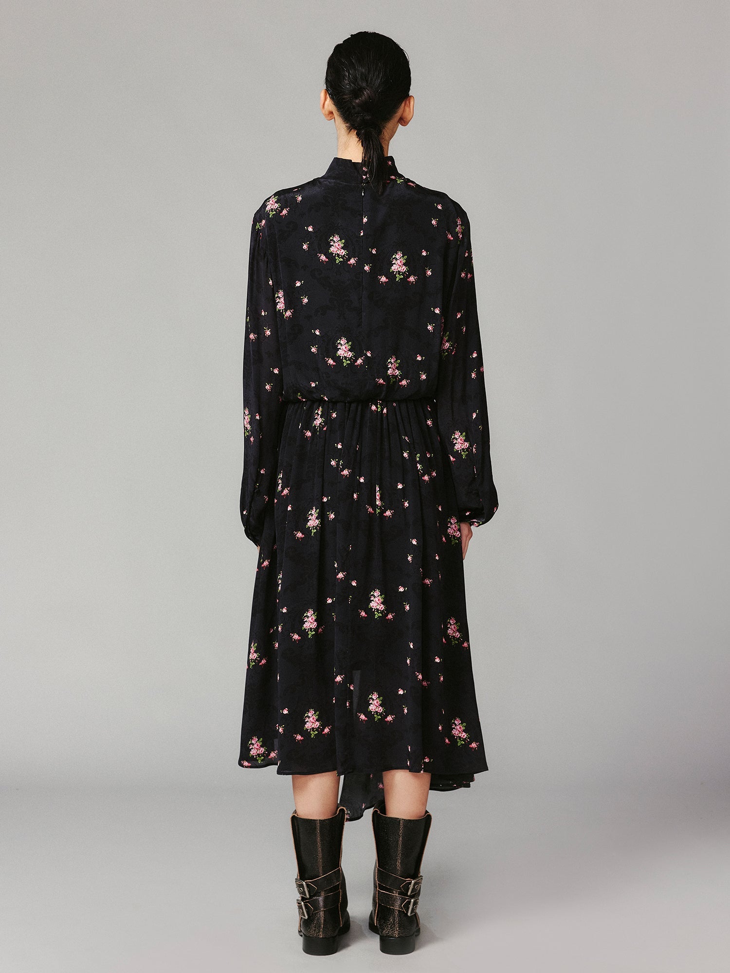 The European wallpaper-inspired floral high-neck dress