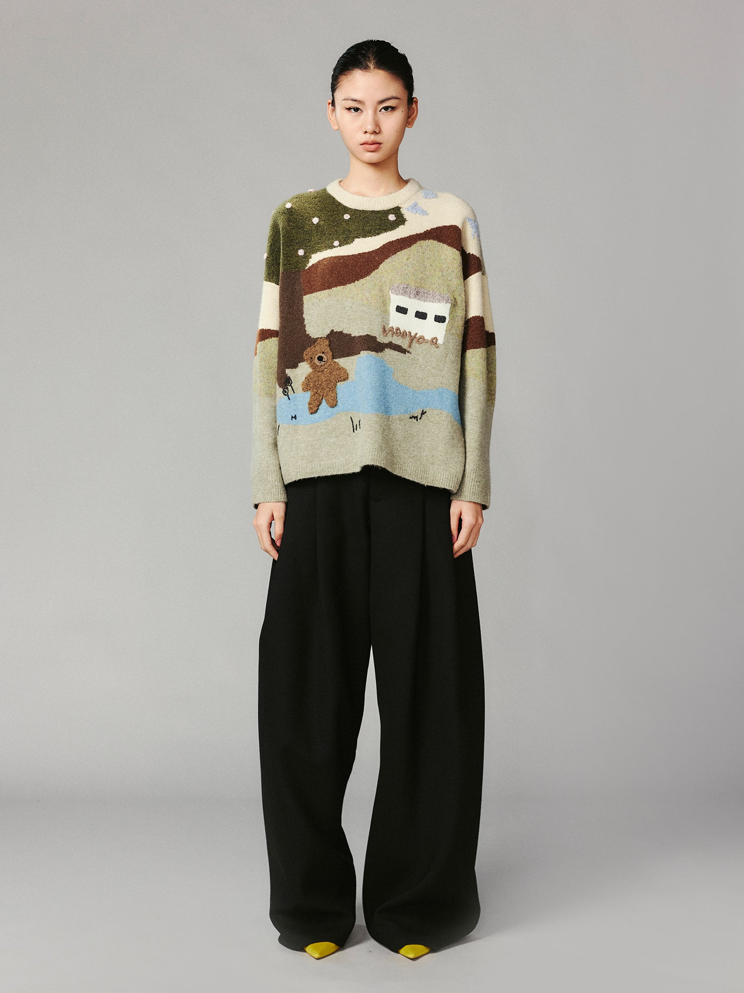 Fine wool double-pleated wide-leg suit trousers