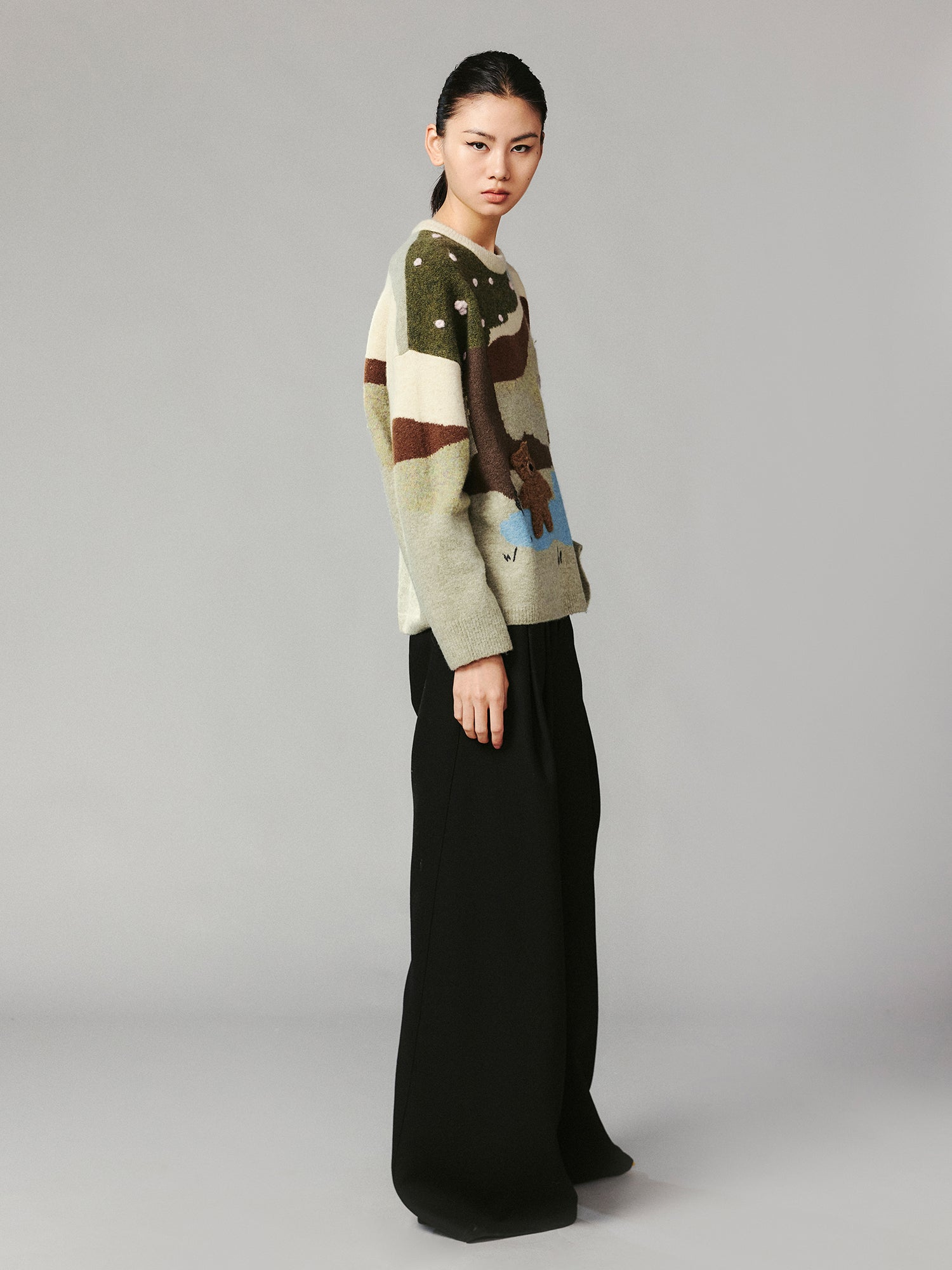 Fine wool double-pleated wide-leg suit trousers