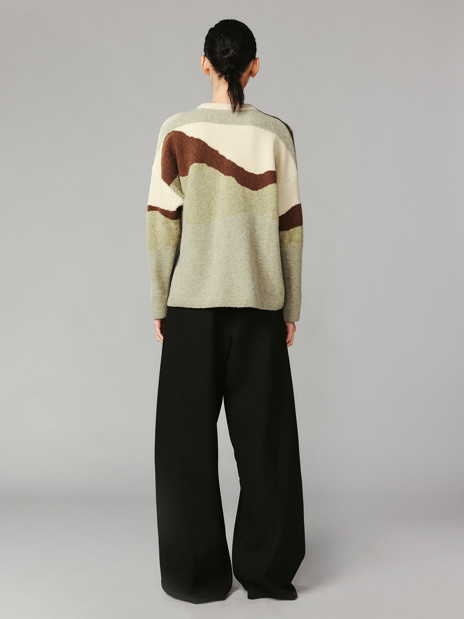 Fine wool double-pleated wide-leg suit trousers