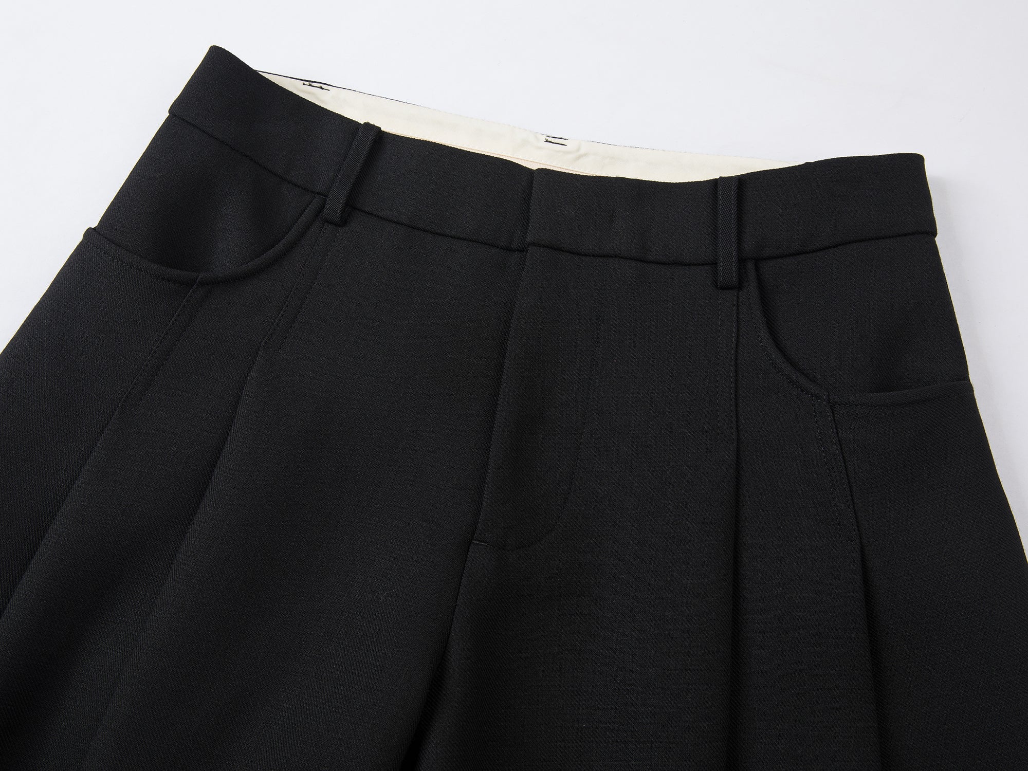 Fine wool double-pleated wide-leg suit trousers