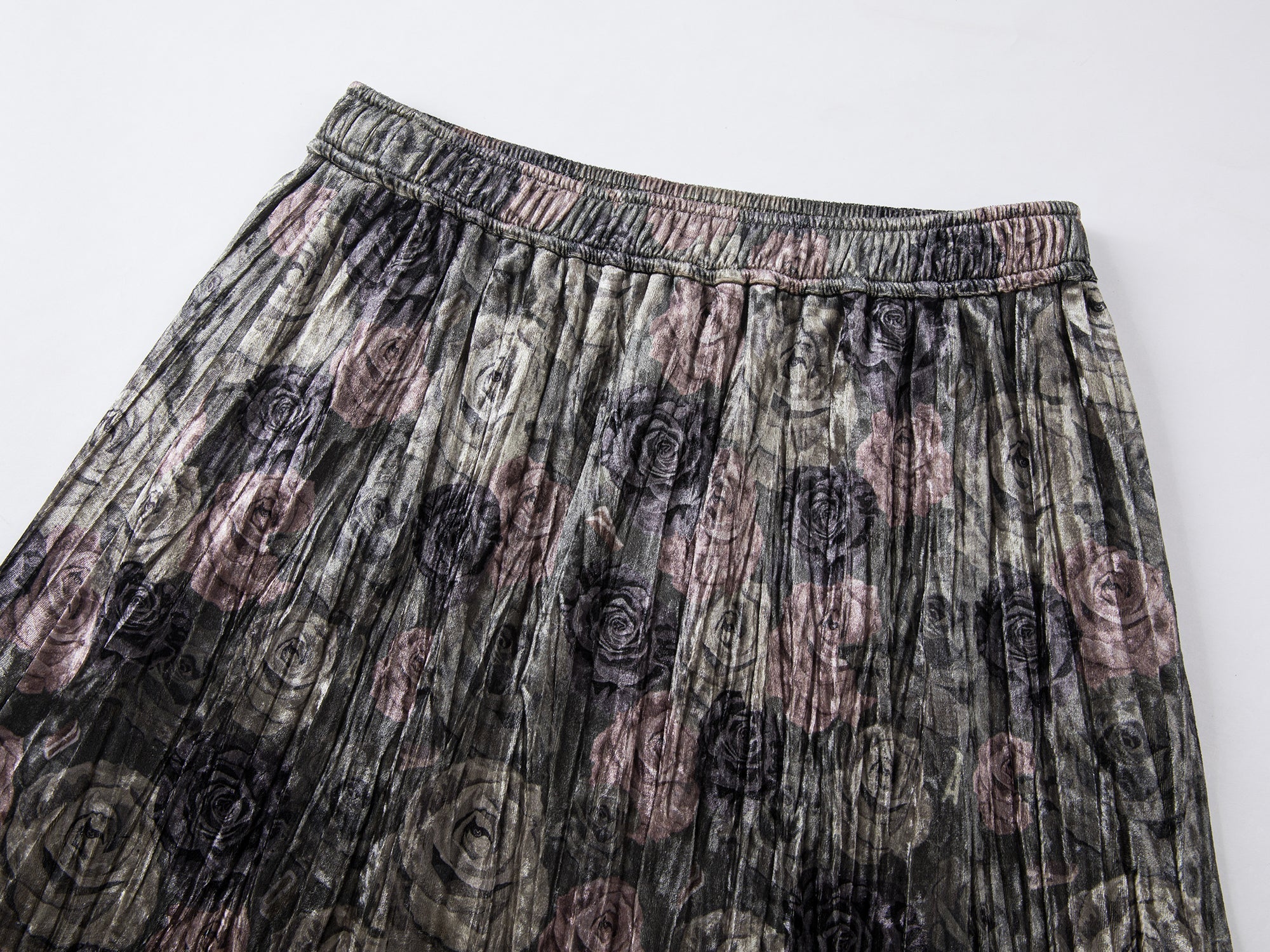 Camouflage rose print velvet lace skirt