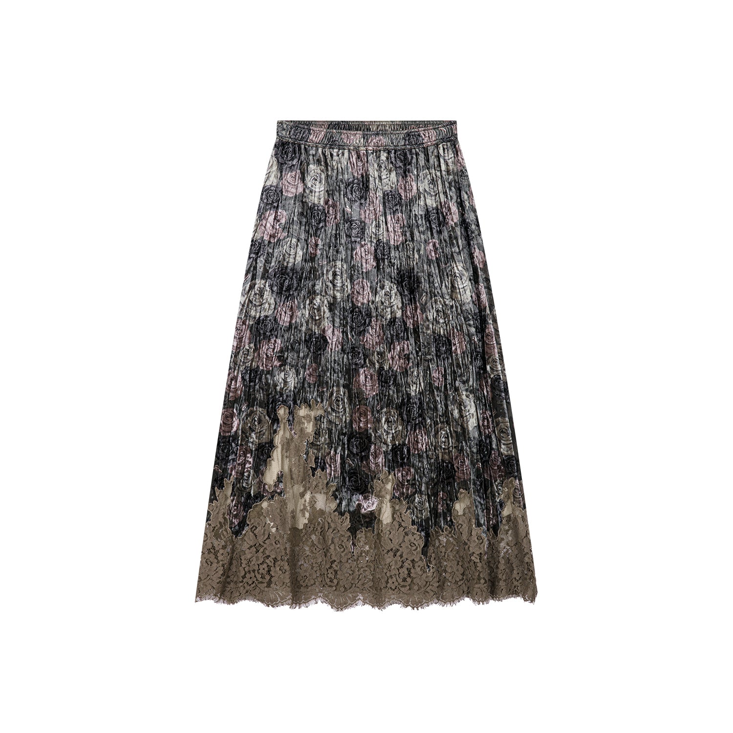 Camouflage rose print velvet lace skirt