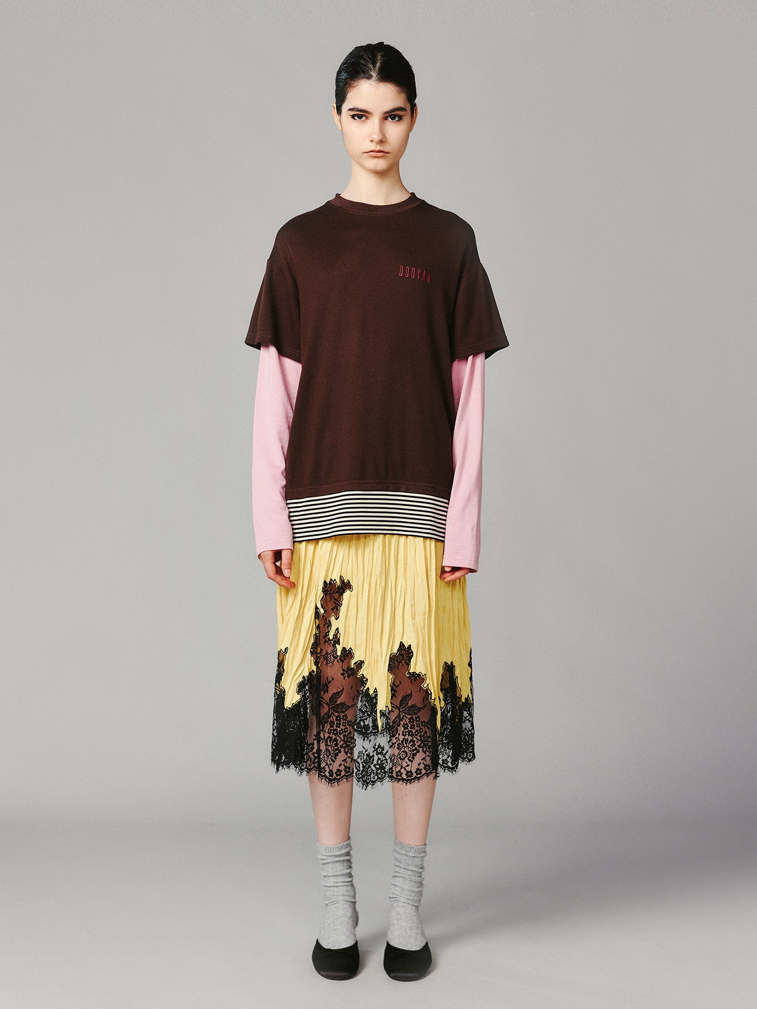 Satin jacquard lace skirt