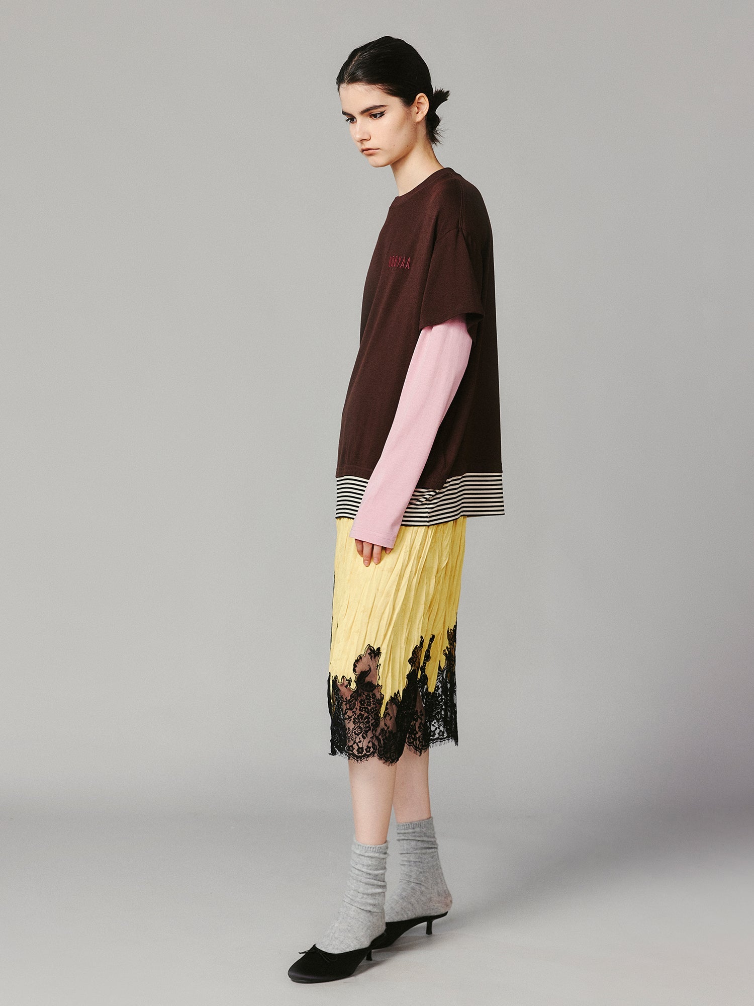 Satin jacquard lace skirt